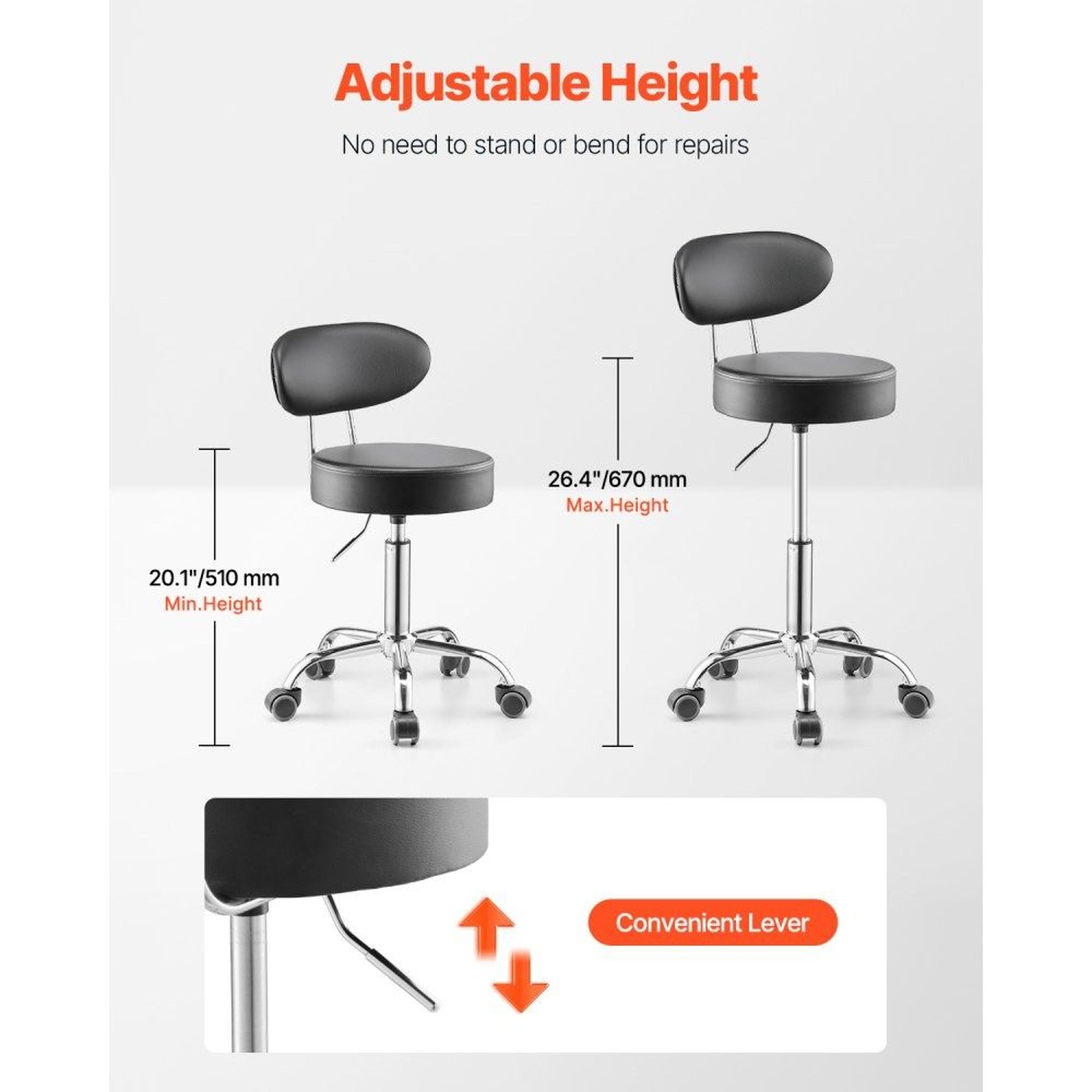 Adjustable Rolling Shop Stool With Backrest 300 LB Capacity And 360 Swivel Seat 4