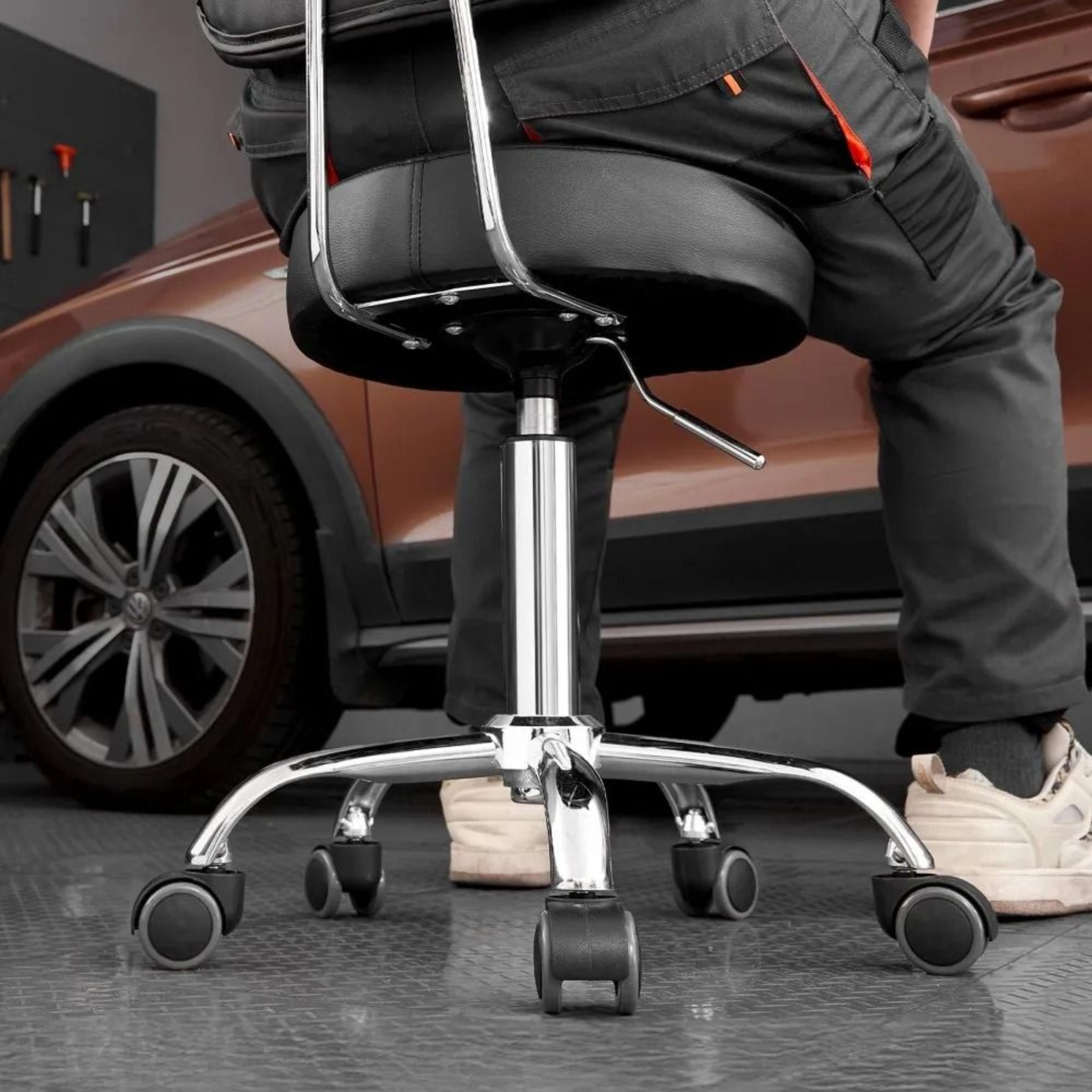 Adjustable Rolling Shop Stool With Backrest 300 LB Capacity And 360 Swivel Seat 5