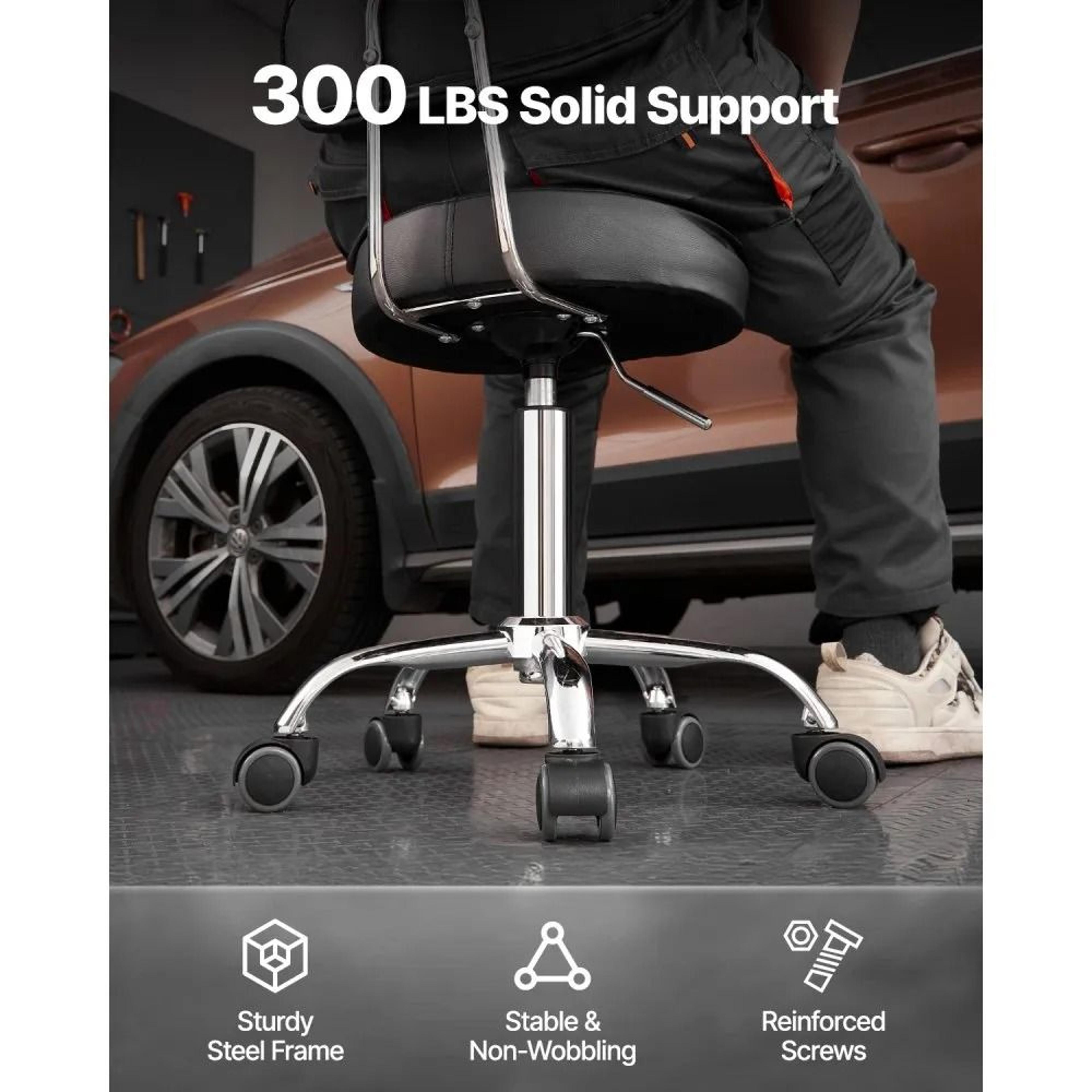 Adjustable Rolling Shop Stool With Backrest 300 LB Capacity And 360 Swivel Seat 1