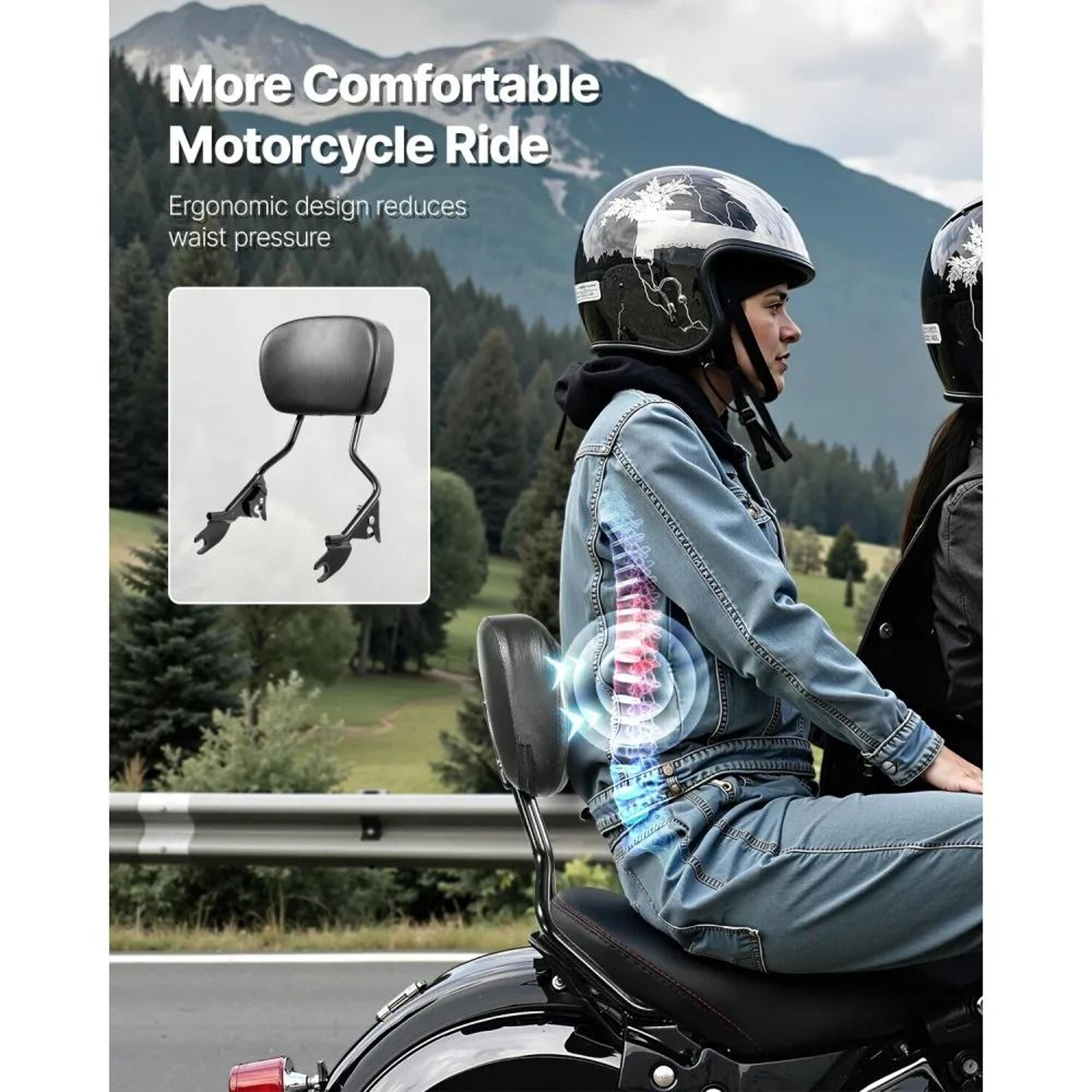 Detachable Motorcycle Passenger Backrest For HarleyDavidson Touring 16Inch Black 3