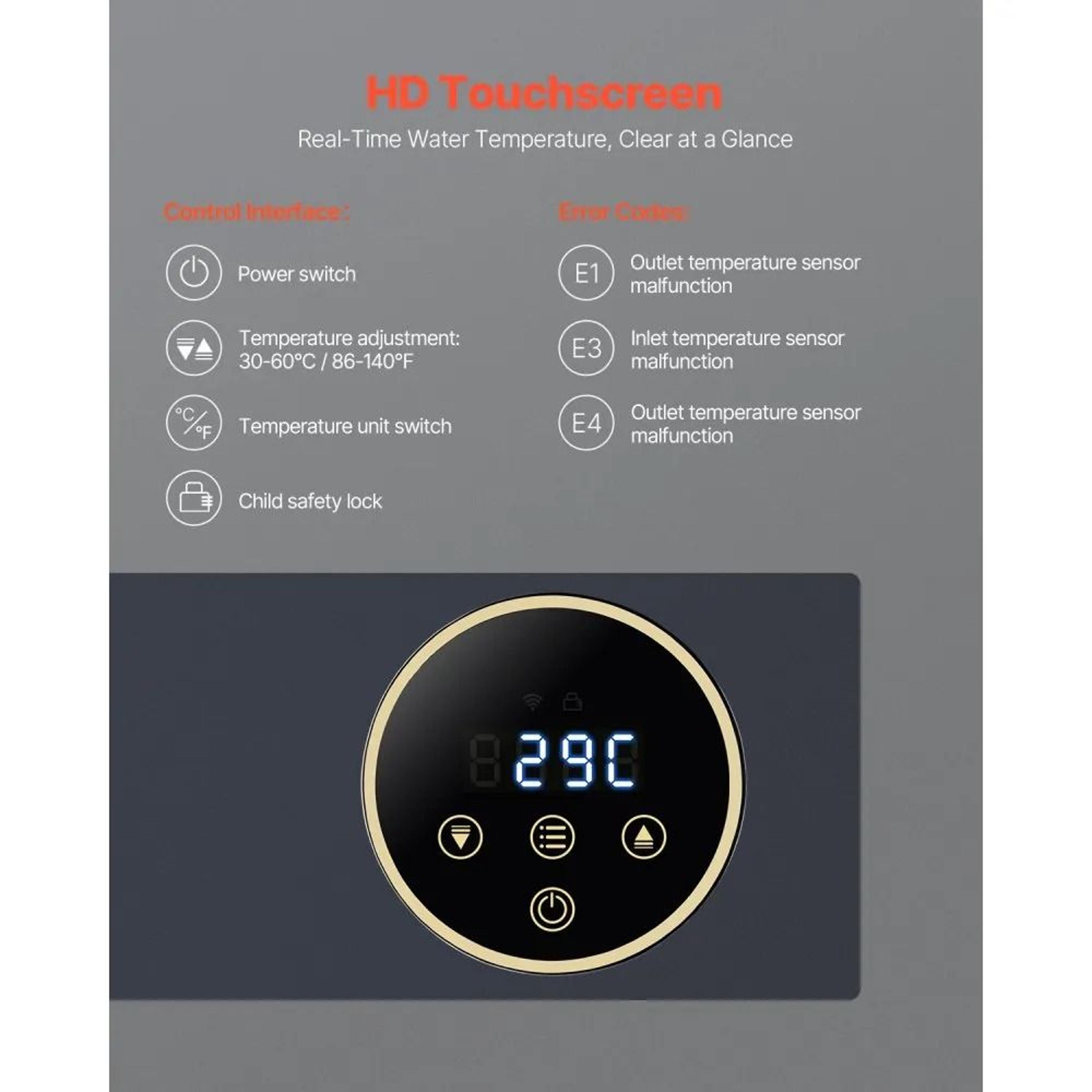 36kW Tankless Electric Water Heater With LCD Touch Screen And Security Lock 3