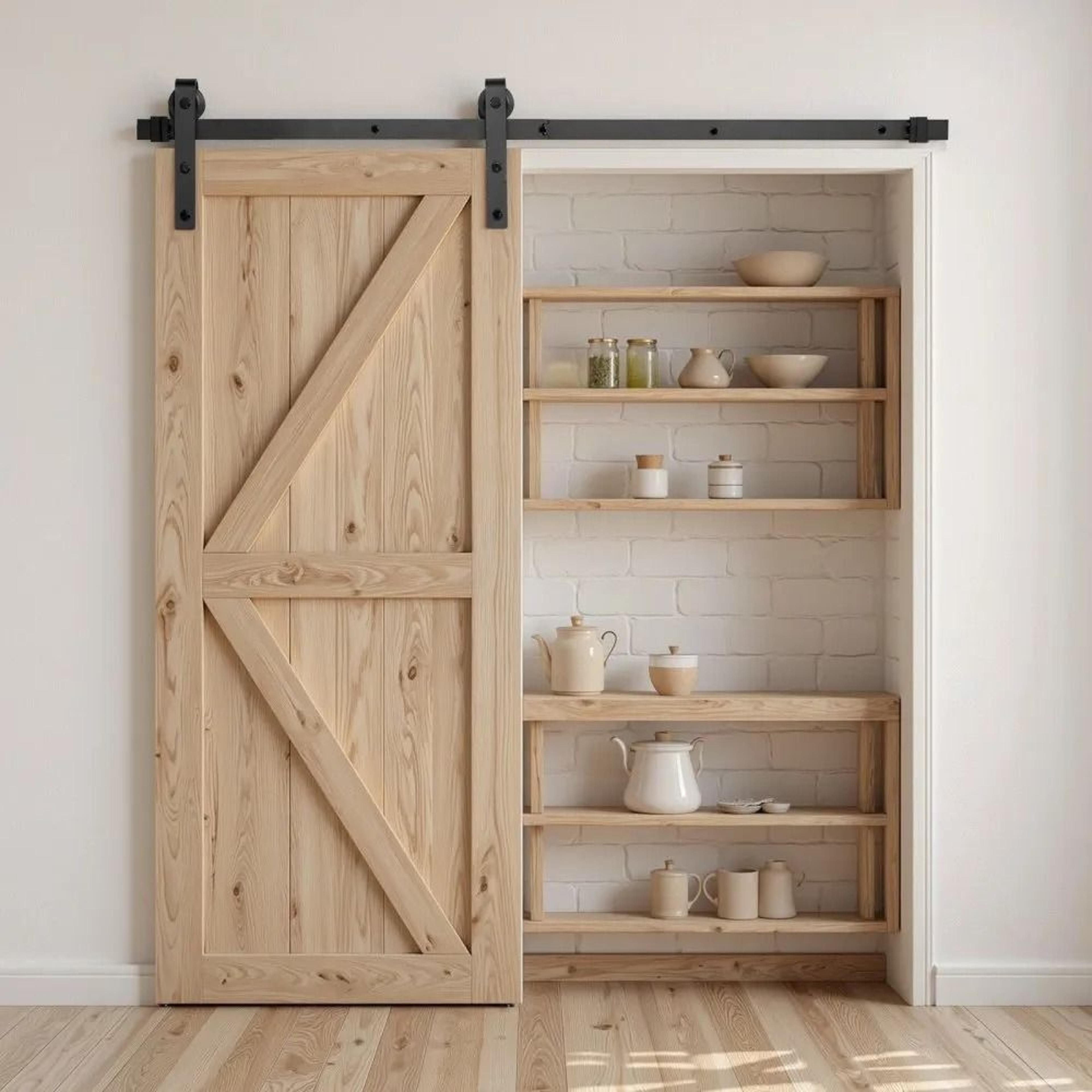 5FT Sliding Barn Door Hardware Kit With 330 LB Capacity And JShape Rollers 6