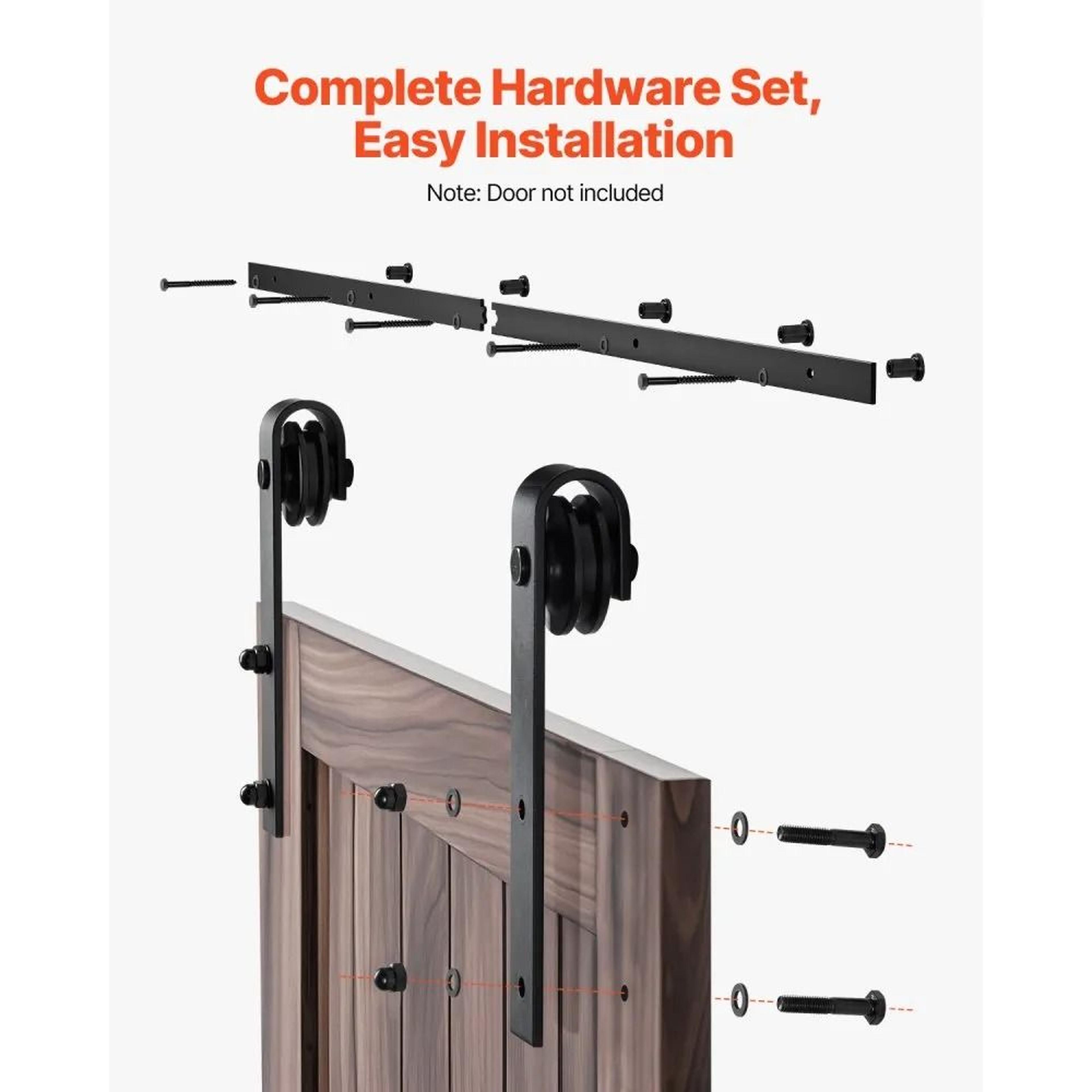 5FT Sliding Barn Door Hardware Kit With 330 LB Capacity And JShape Rollers 2