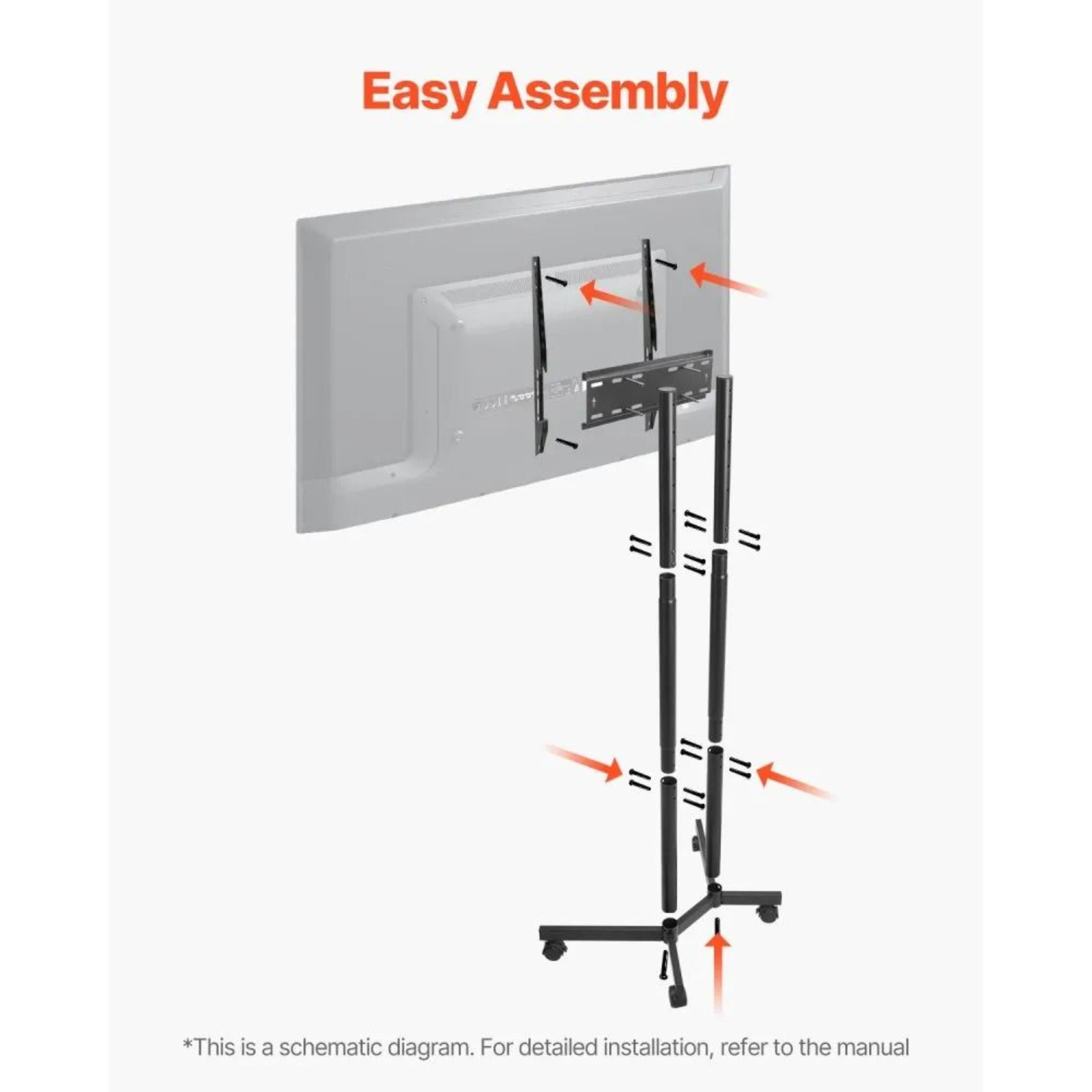Rolling TV Stand For 3265 Inch TVs With Adjustable Height And Swivel Wheels 5