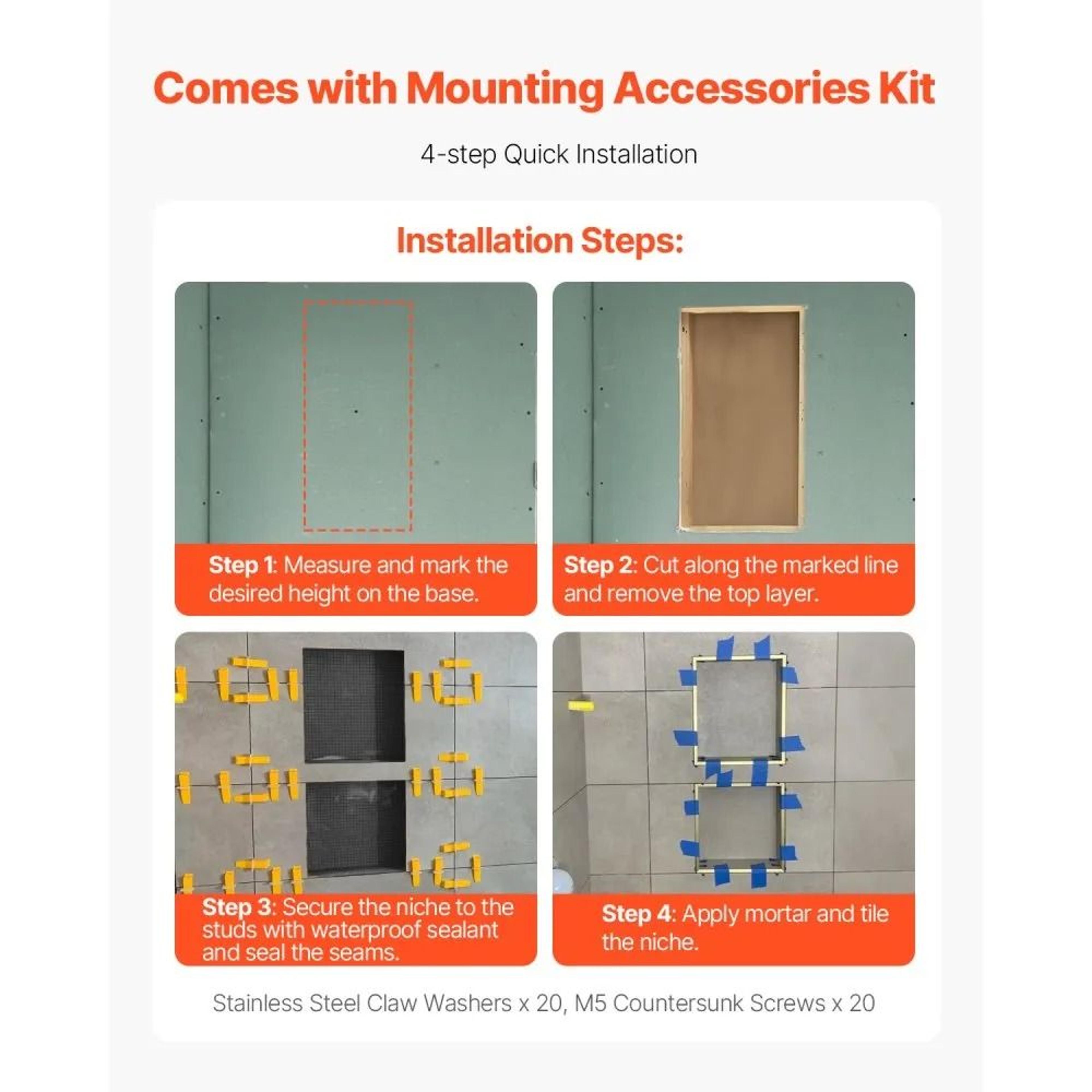 Recessed Shower Niche 16 X 24 Inch Double Wall Storage With Movable Shelf 6