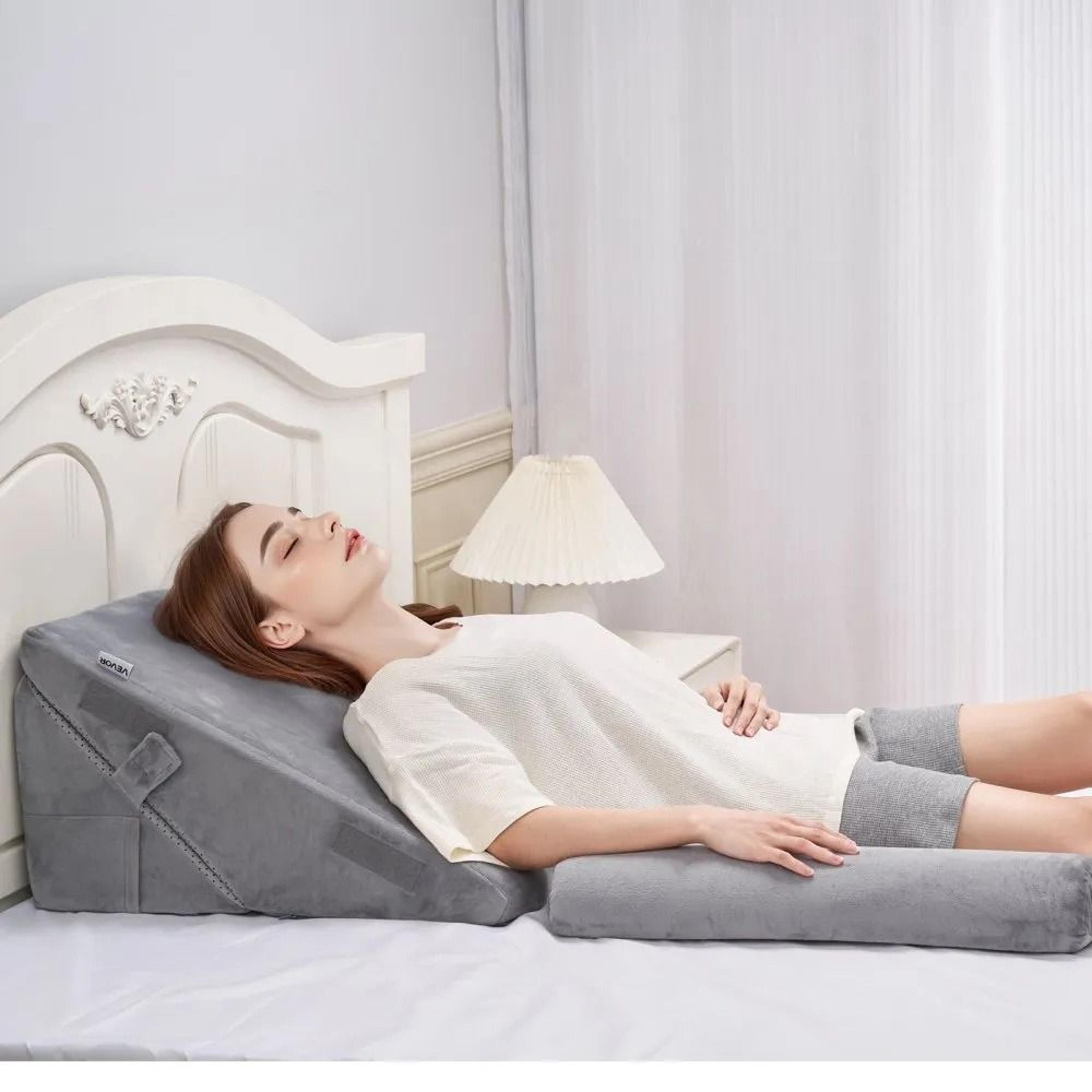 3Piece Adjustable Bed Wedge Pillow Set With Memory Foam And Washable Velvet Cover 6