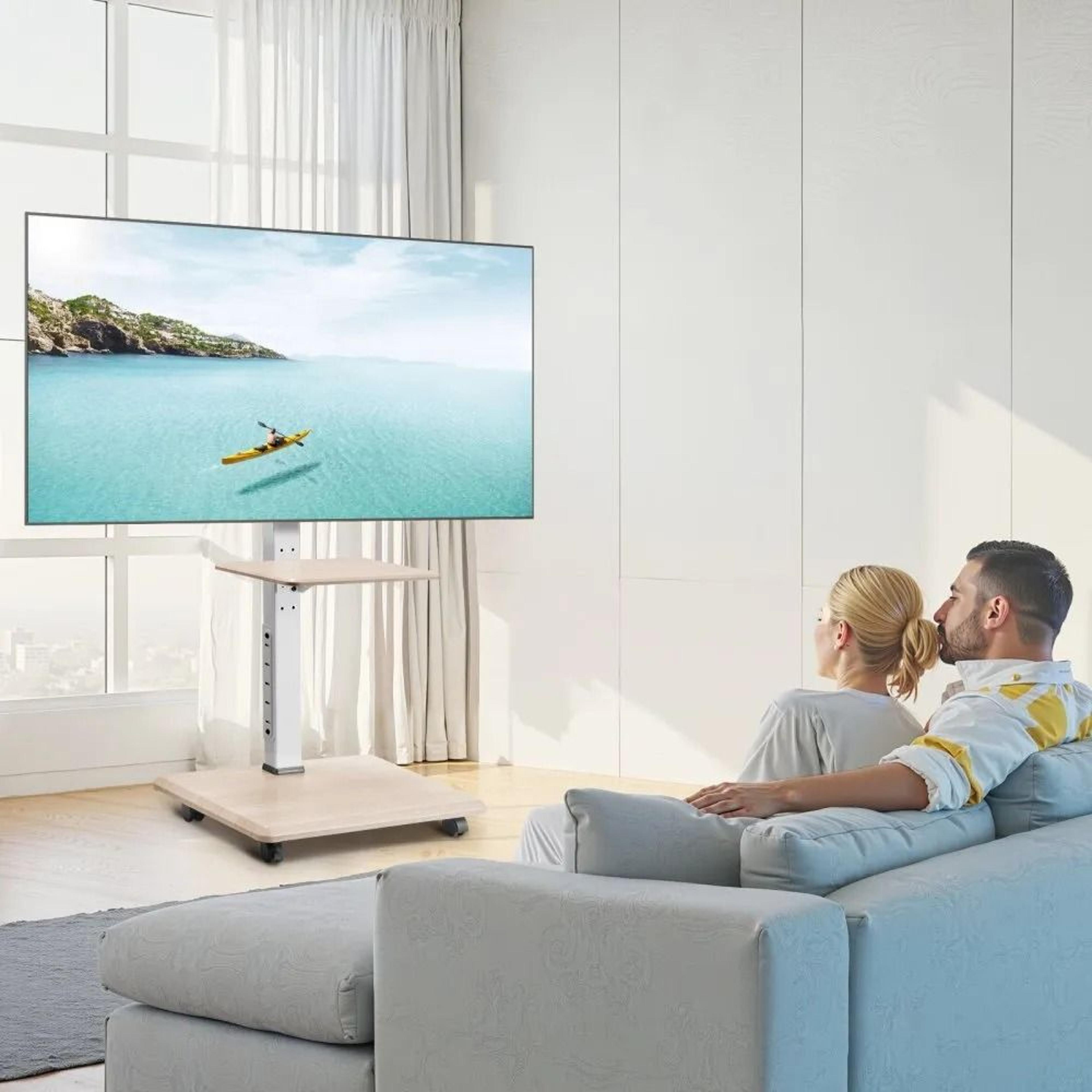 Rolling TV Stand For TVs With Adjustable Height And Swivel Wheels 6