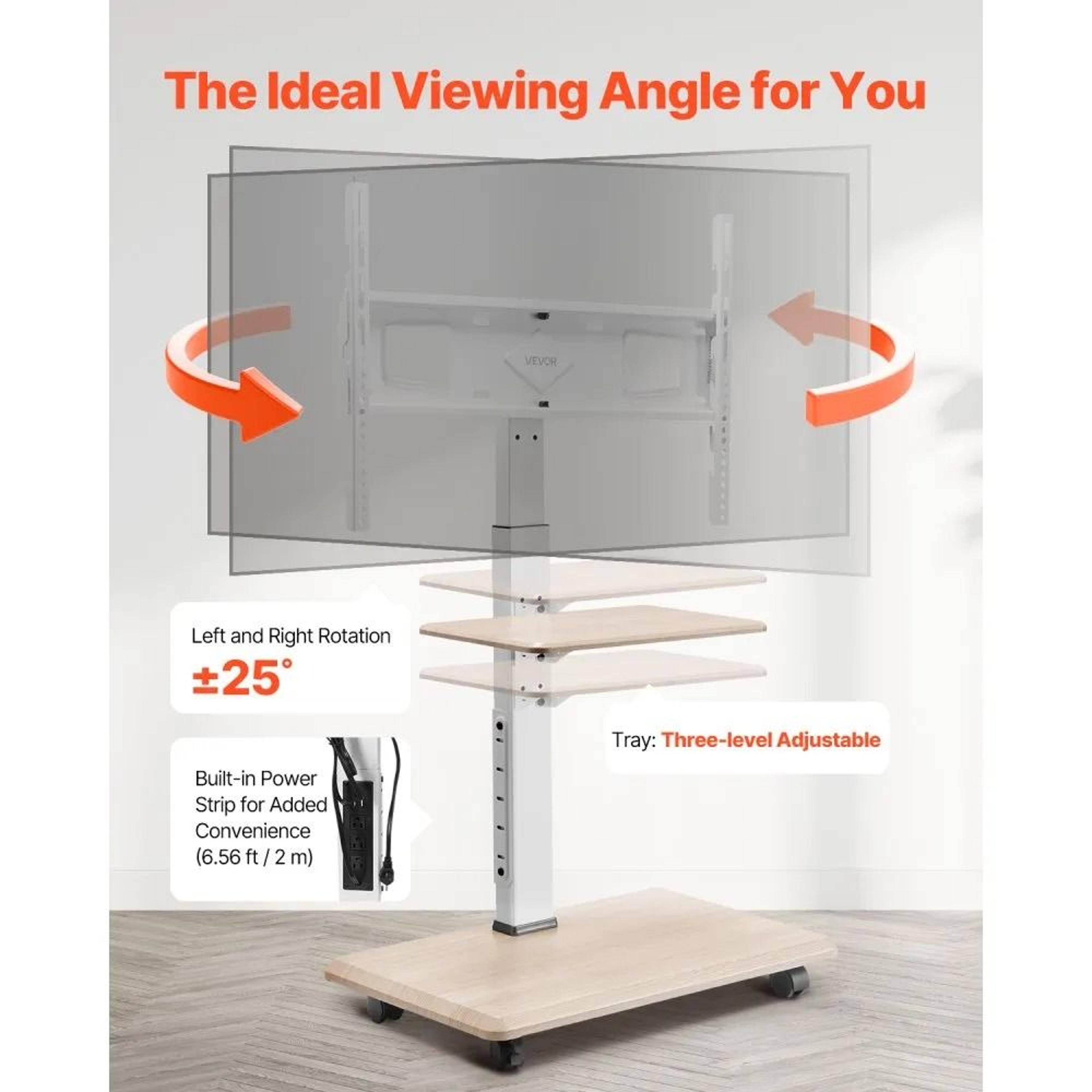 Rolling TV Stand For TVs With Adjustable Height And Swivel Wheels 5