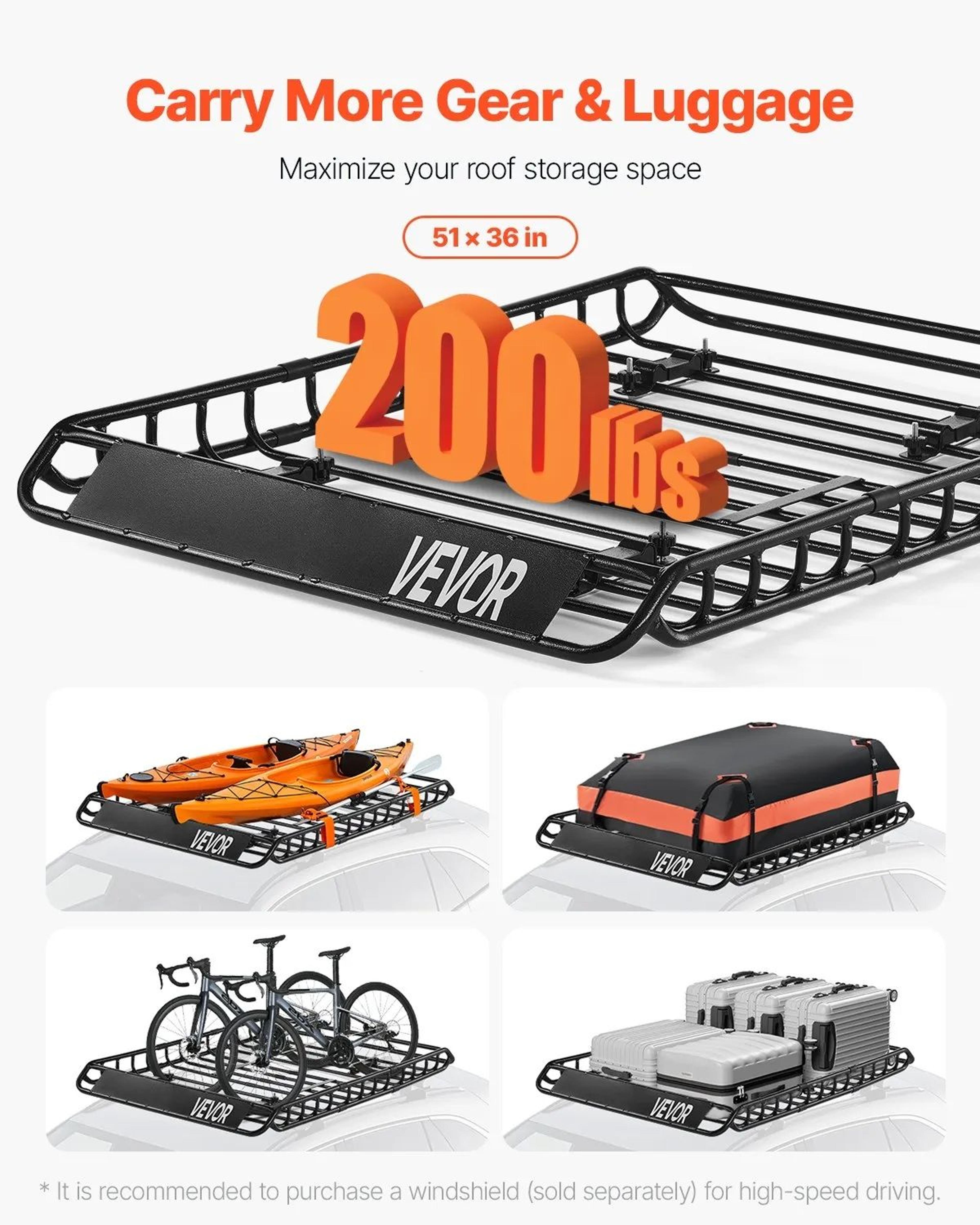 Universal Roof Rack Basket 51 X 36 Inch With Waterproof Cargo Bag And 200 Lb Capacity 3