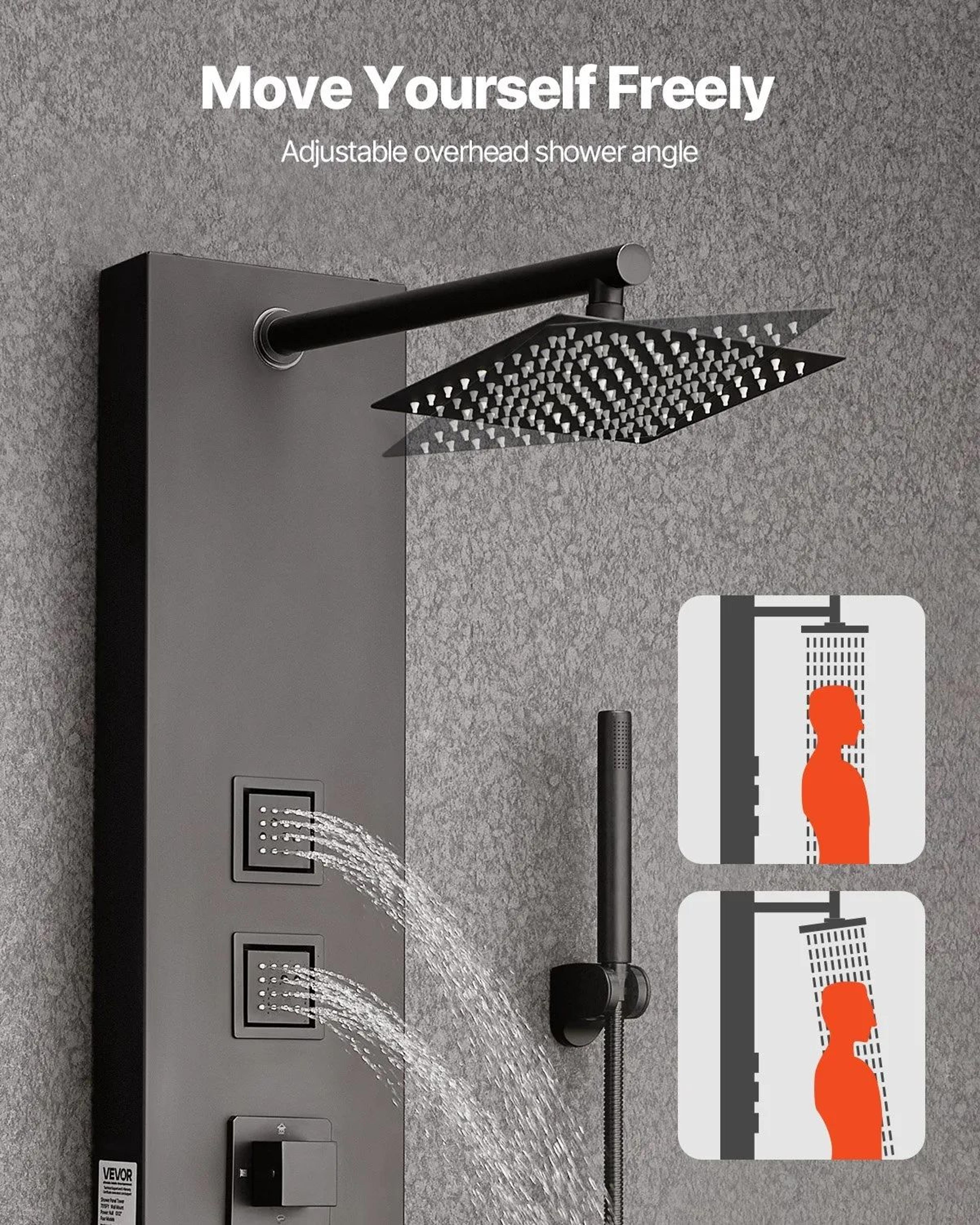 4Function Shower Panel Tower System With Rainfall Head And Body Massage Jets 3