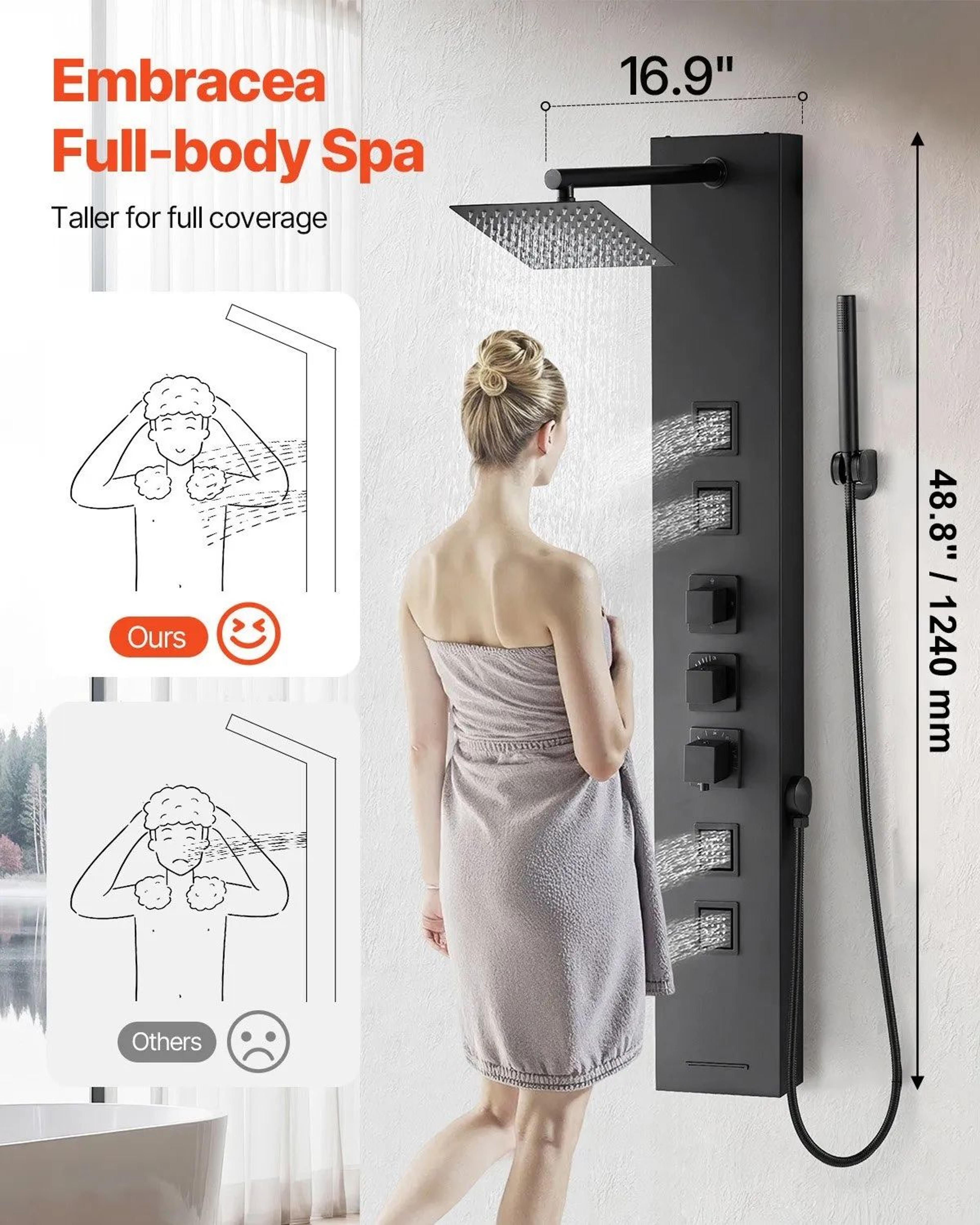 4Function Shower Panel Tower System With Rainfall Head And Body Massage Jets 1