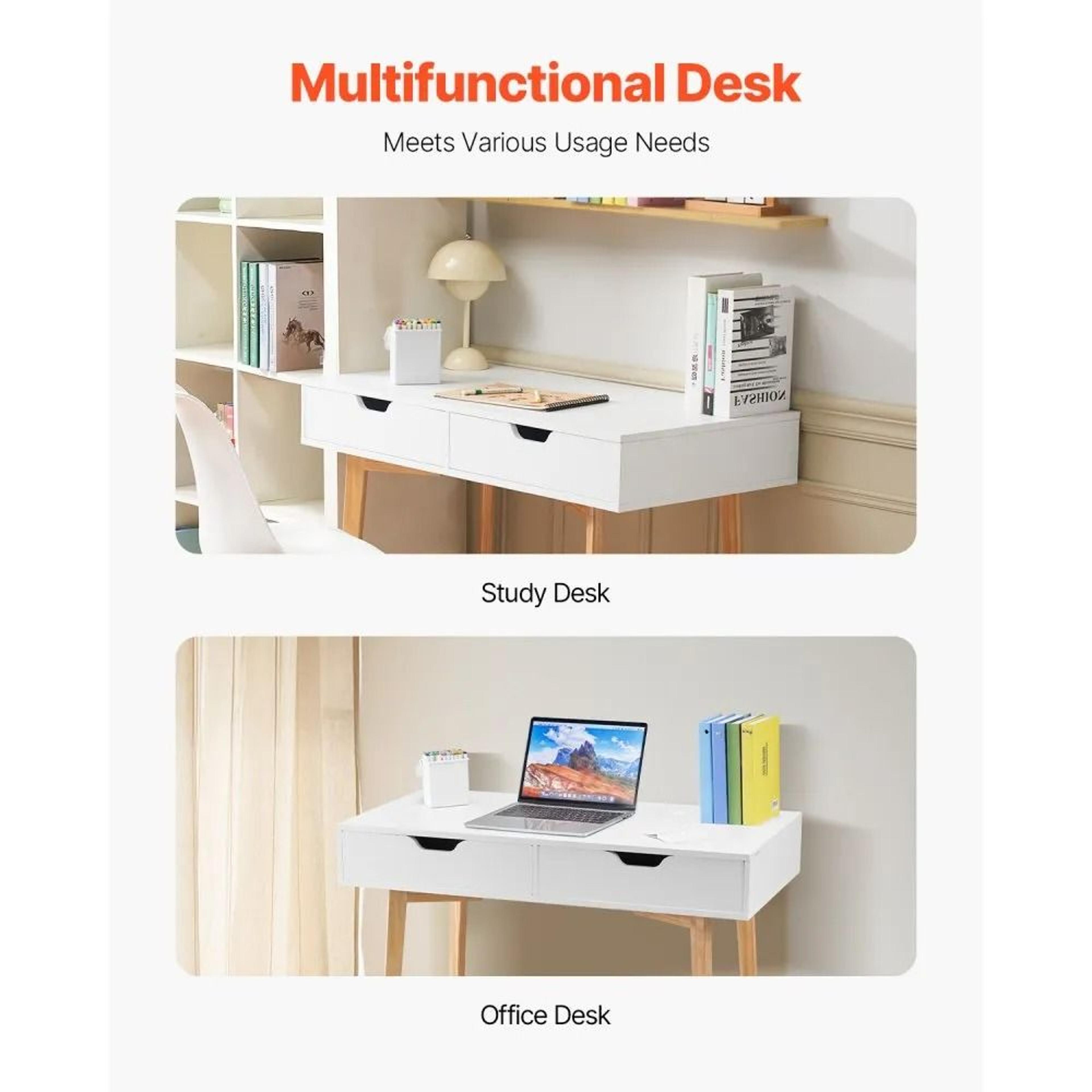 Small Kids Desk With 2 Drawers Wooden Study And Writing Table In White And Wood 3