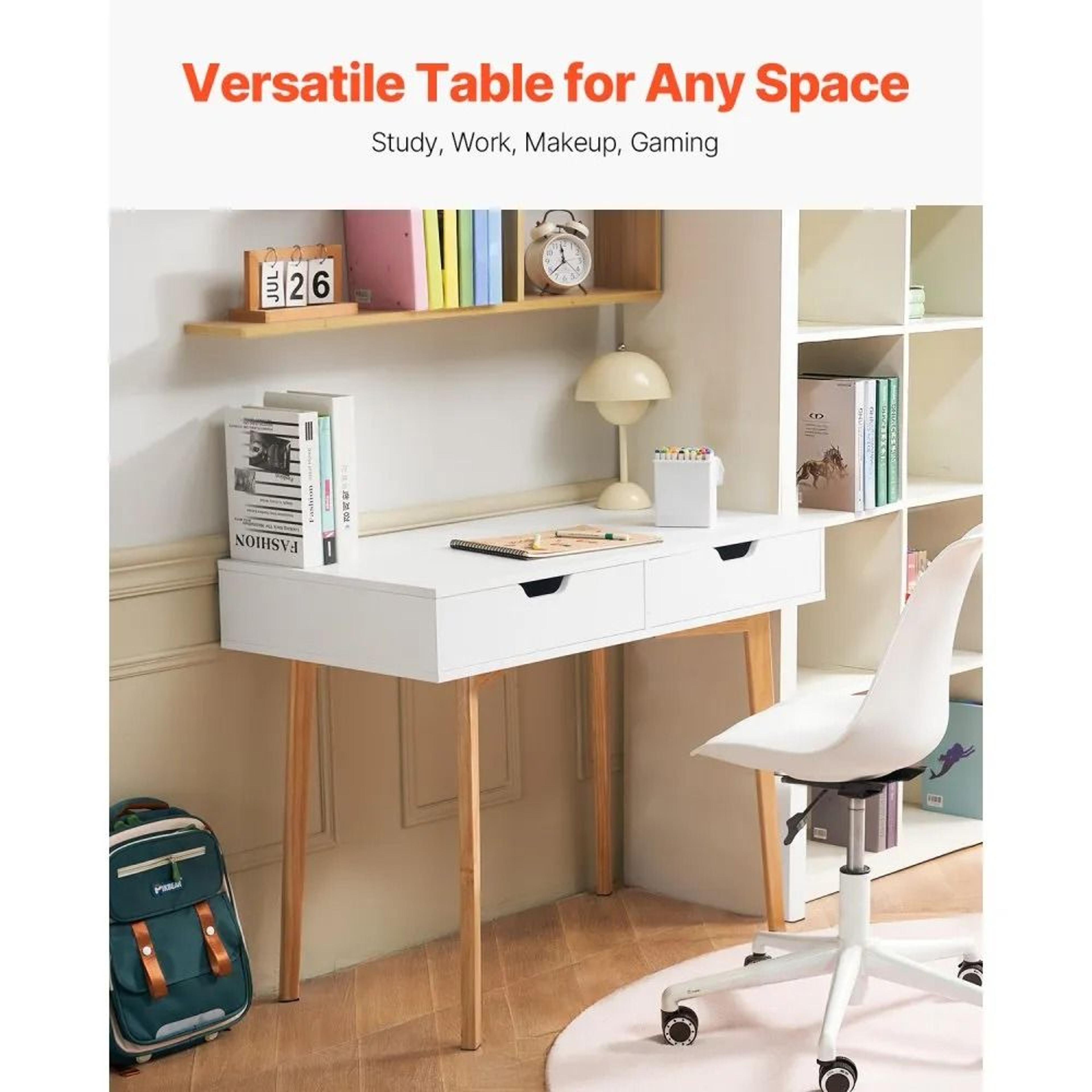 Small Kids Desk With 2 Drawers Wooden Study And Writing Table In White And Wood 1