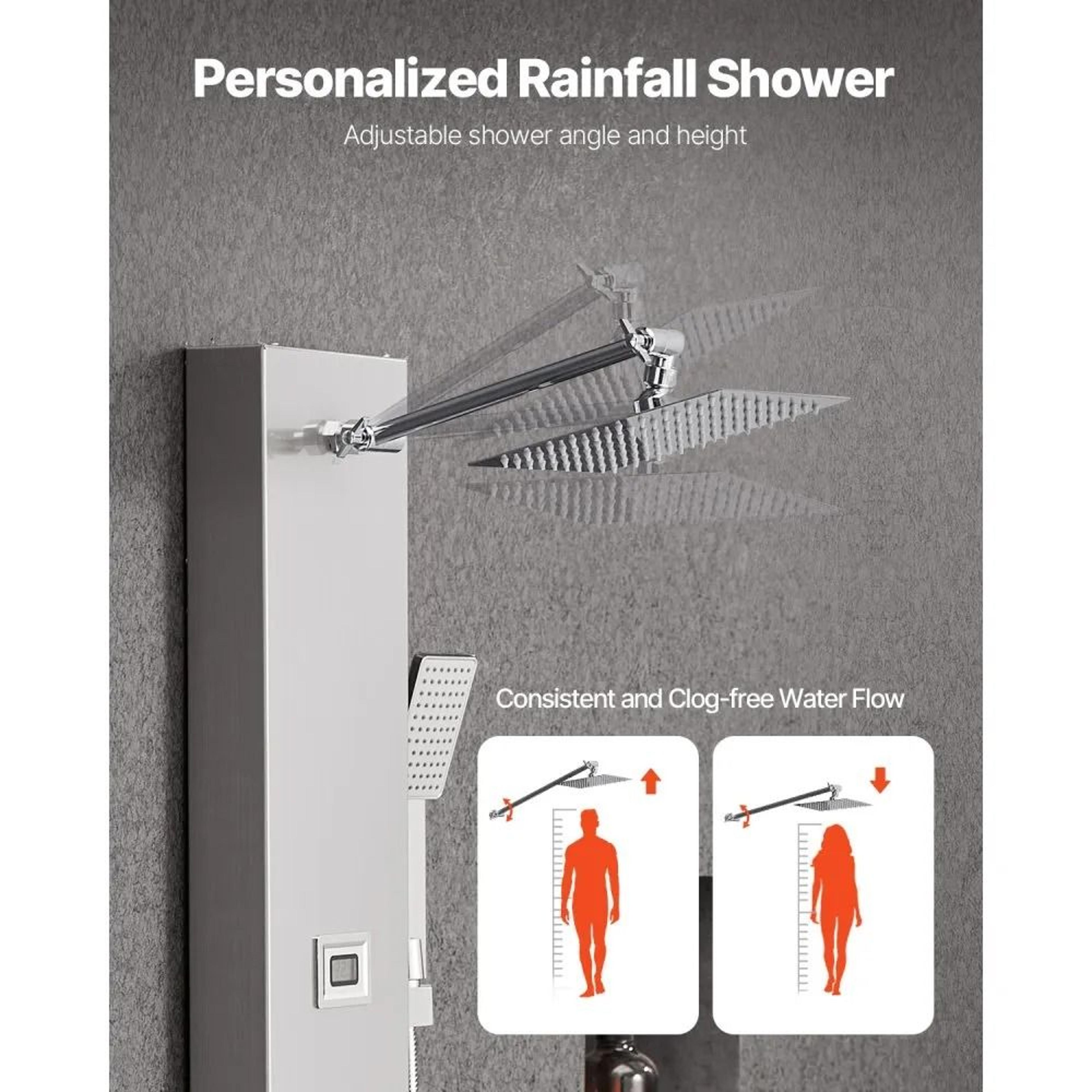 Shower Panel Tower System With Rainfall Shower Head And 6 Massage Body Jets 4