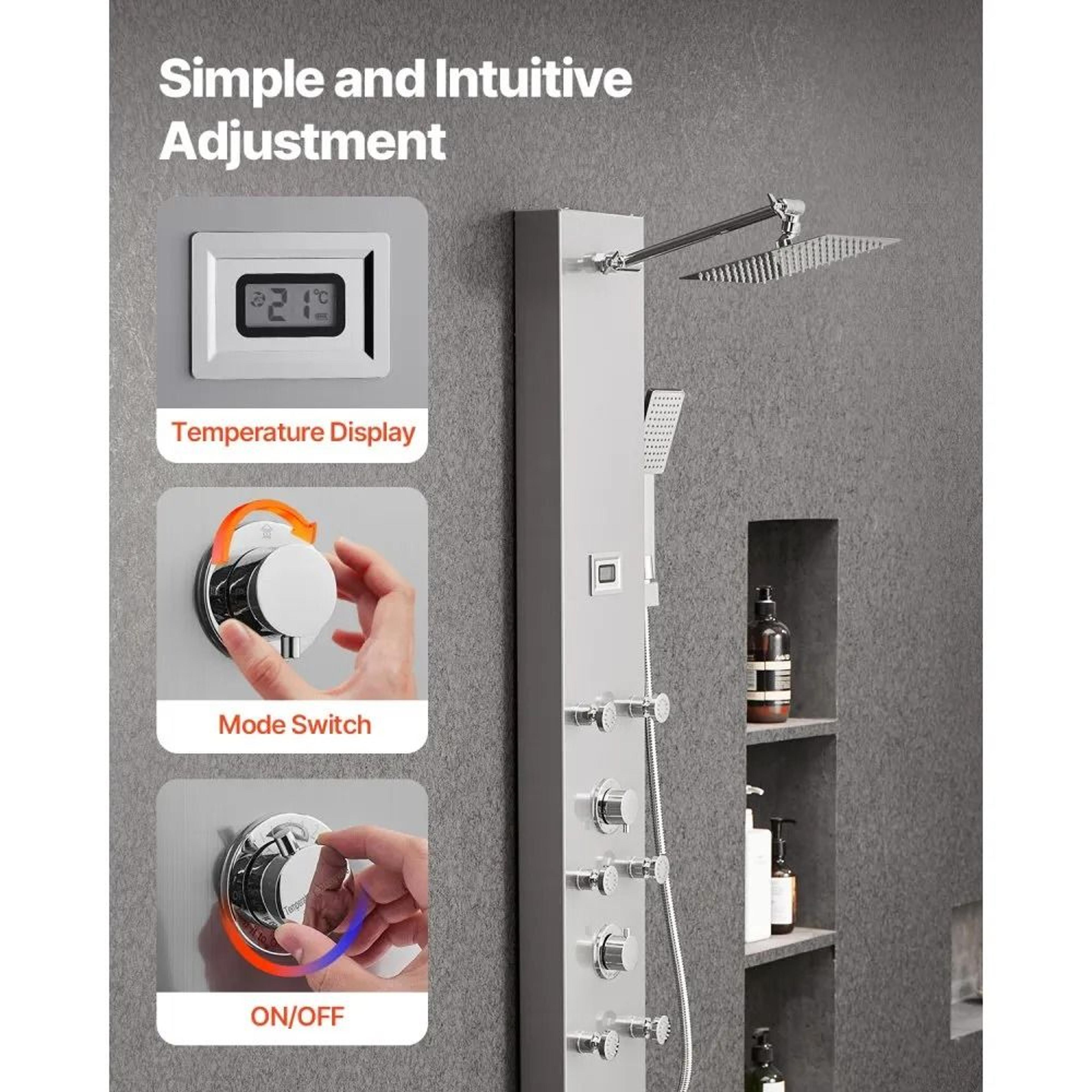 Shower Panel Tower System With Rainfall Shower Head And 6 Massage Body Jets 3