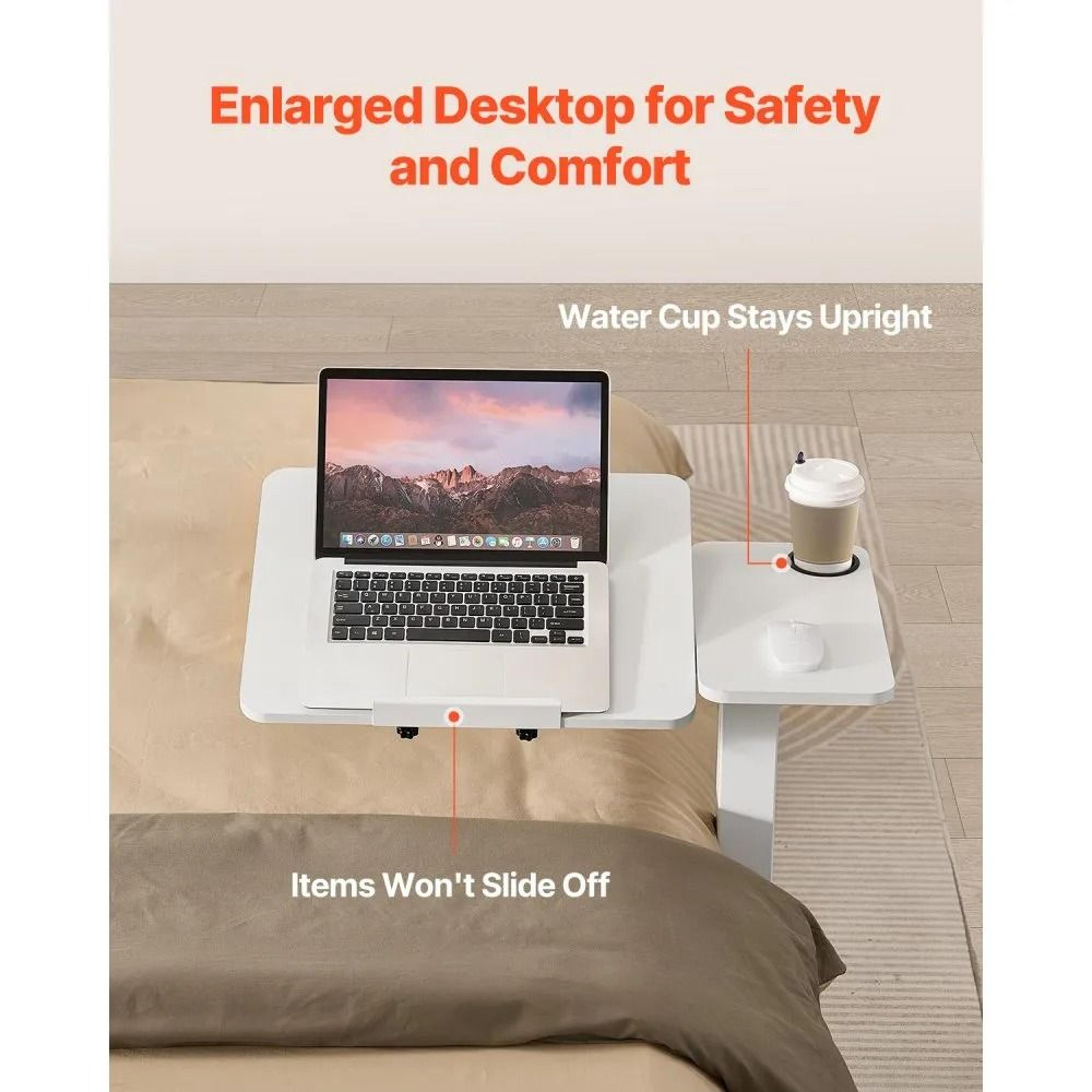 Adjustable Overbed Table With Tilting Desktop And Hidden Wheels 3