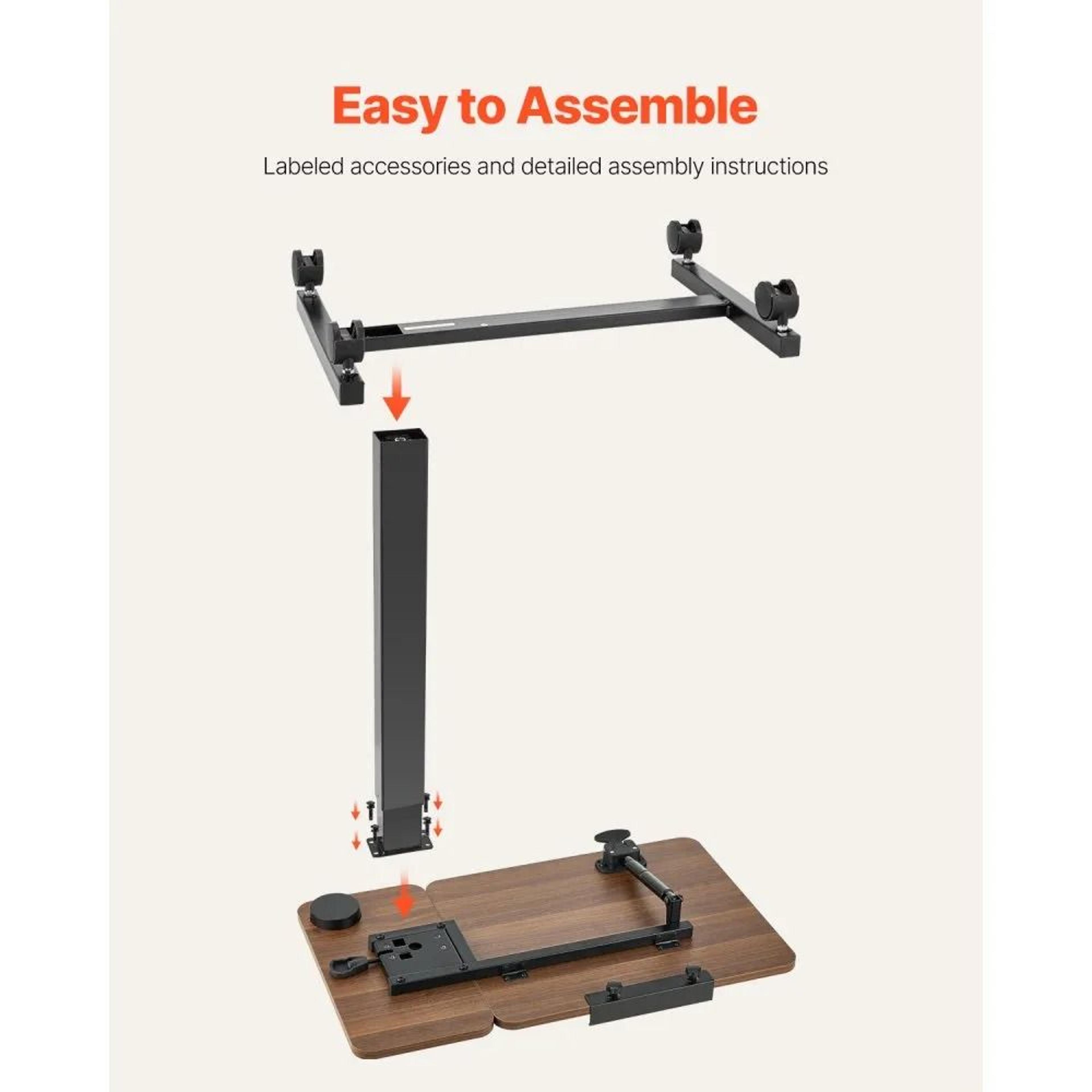 Adjustable Overbed Table With Tilting Desktop And Rolling Wheels 5