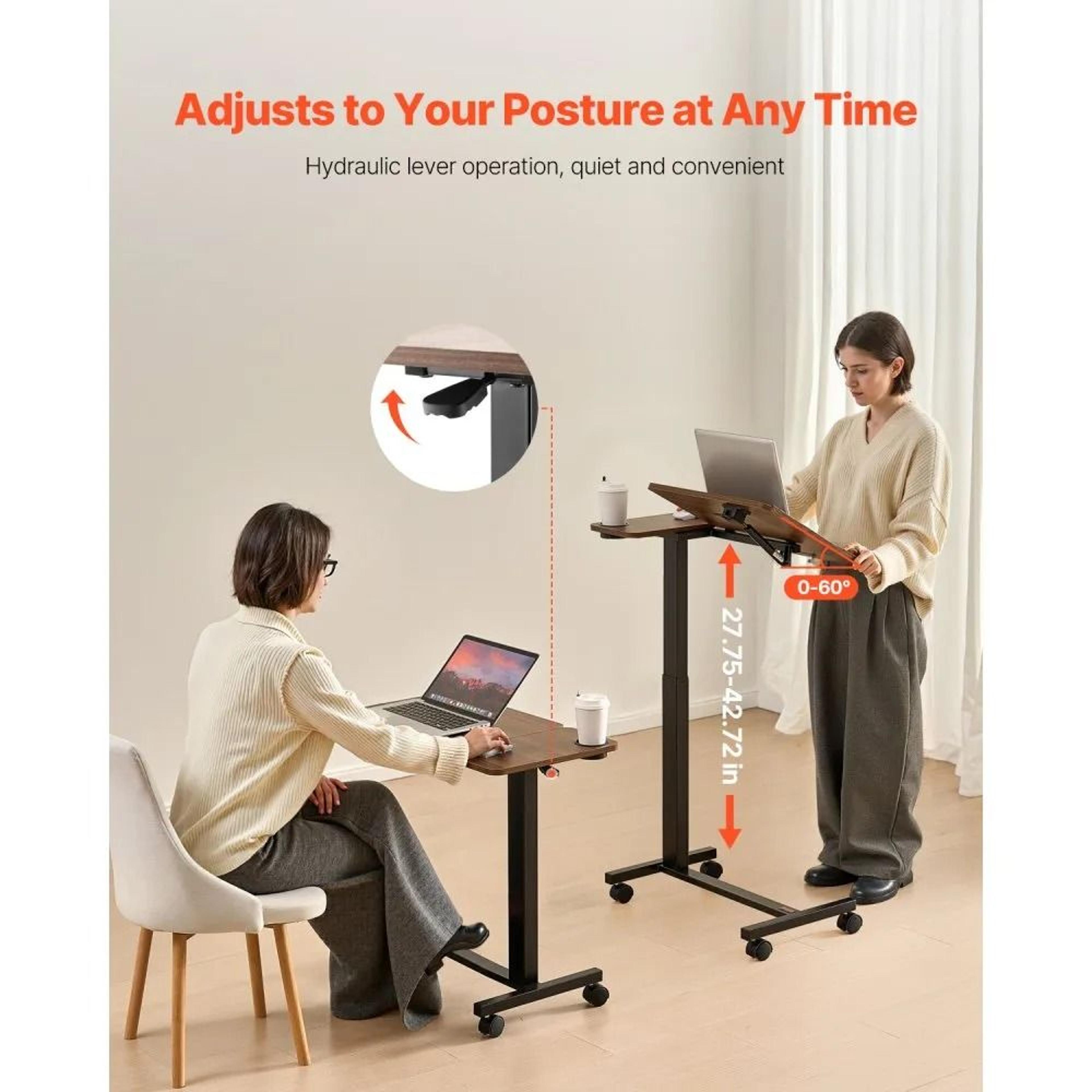 Adjustable Overbed Table With Tilting Desktop And Rolling Wheels 1