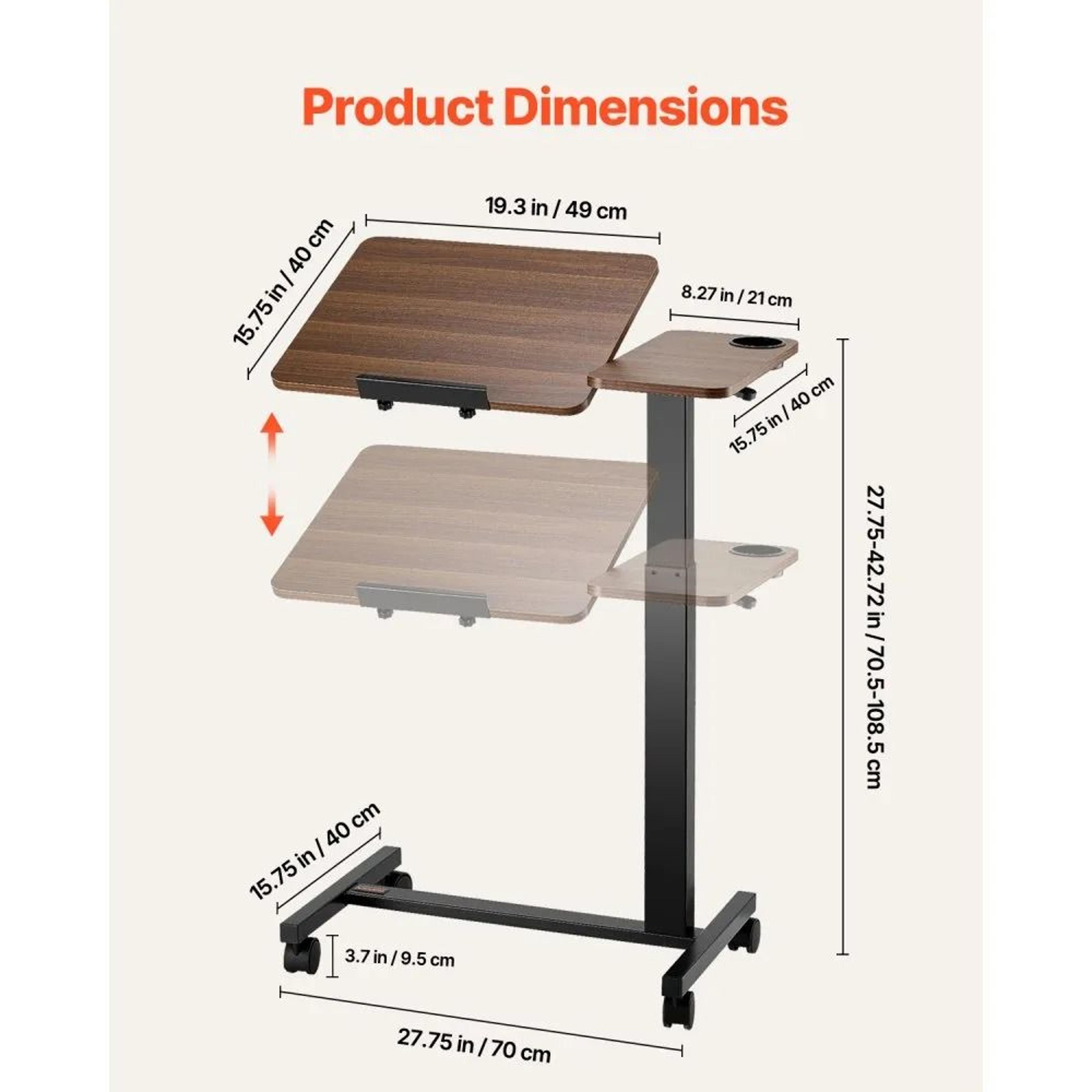 Adjustable Overbed Table With Tilting Desktop And Rolling Wheels 4