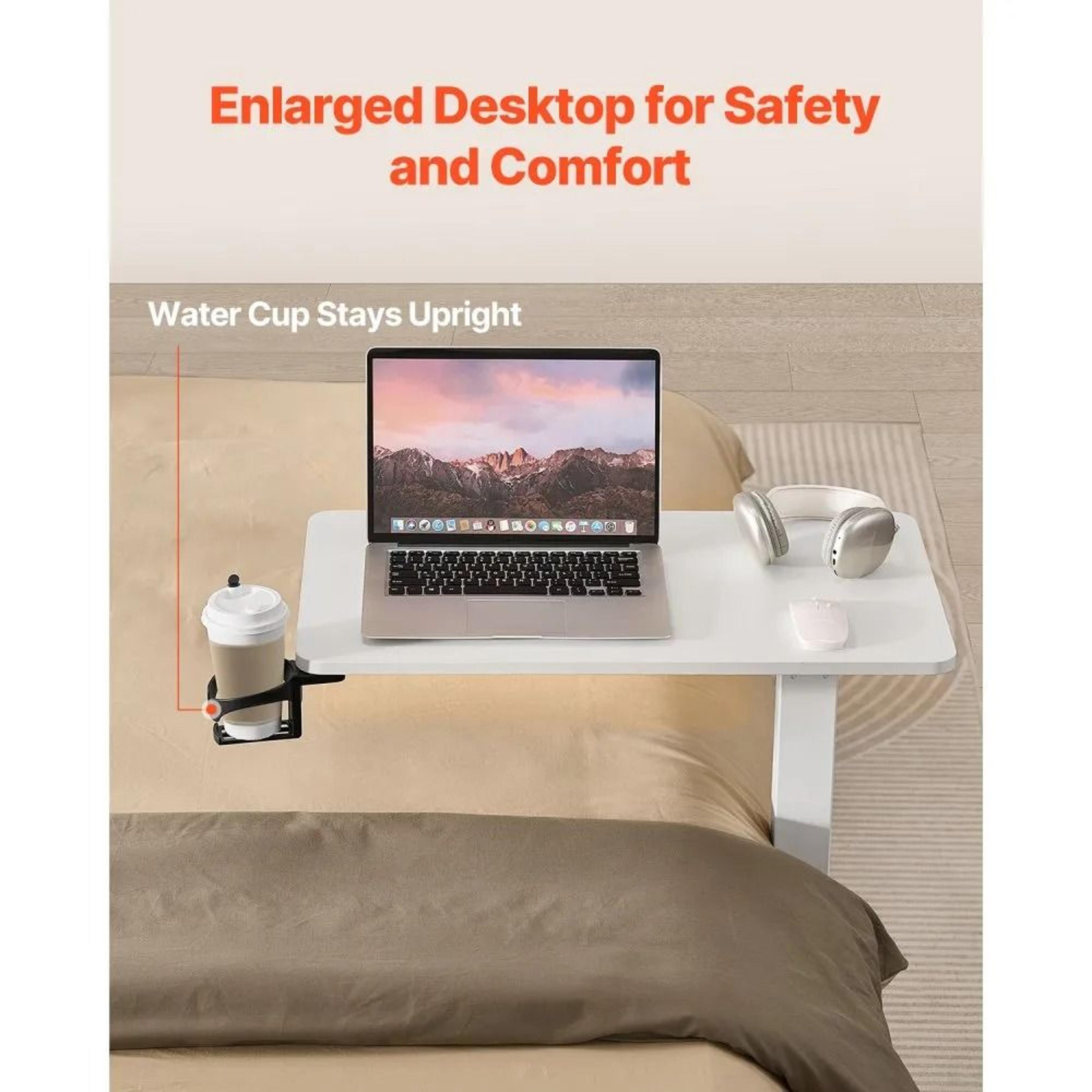 Height Adjustable Overbed Table With Hidden Wheels And Tilting Desktop 1
