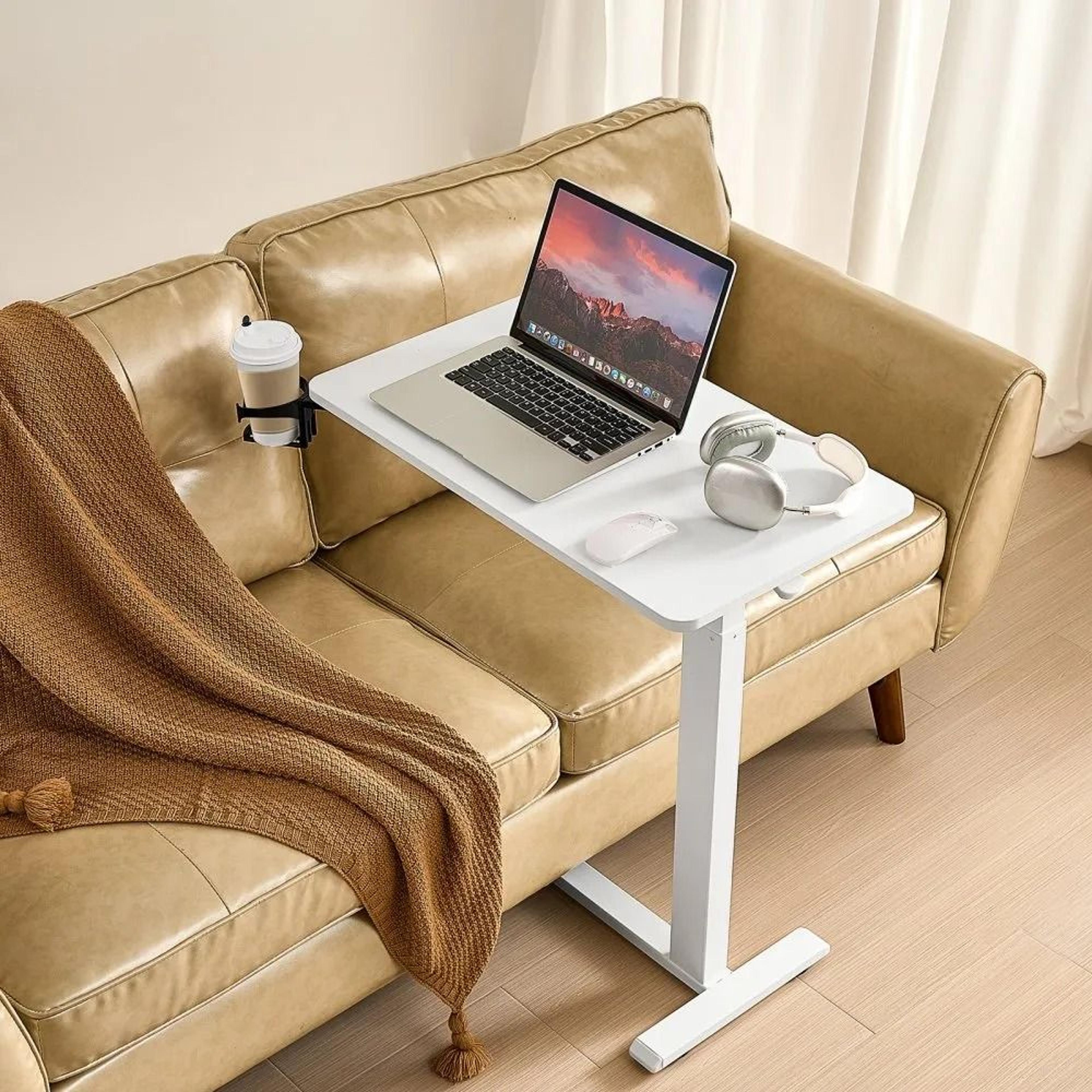 Height Adjustable Overbed Table With Hidden Wheels And Tilting Desktop 7