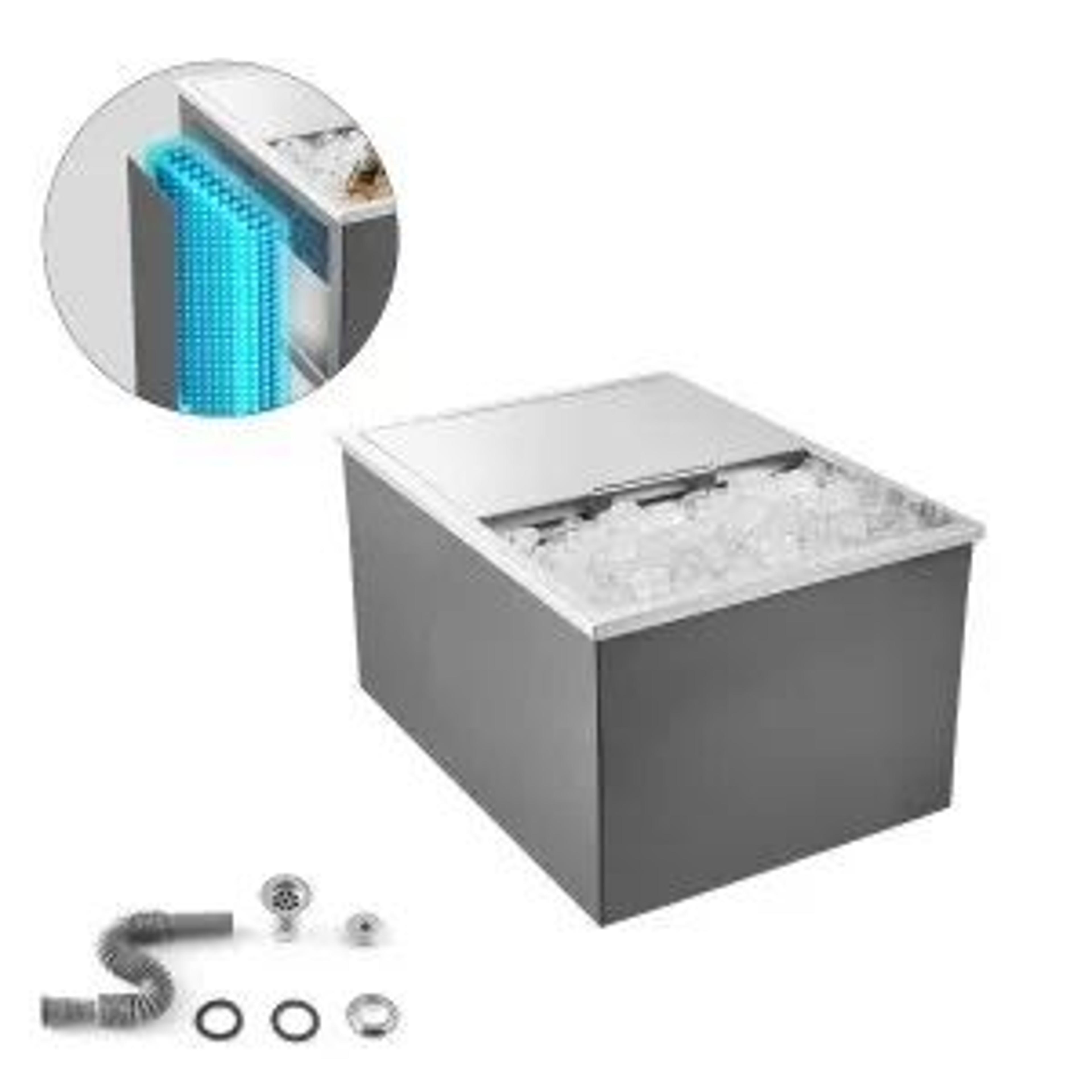 57.8 qt stainless steel drop-in ice chest with sliding lid and drain