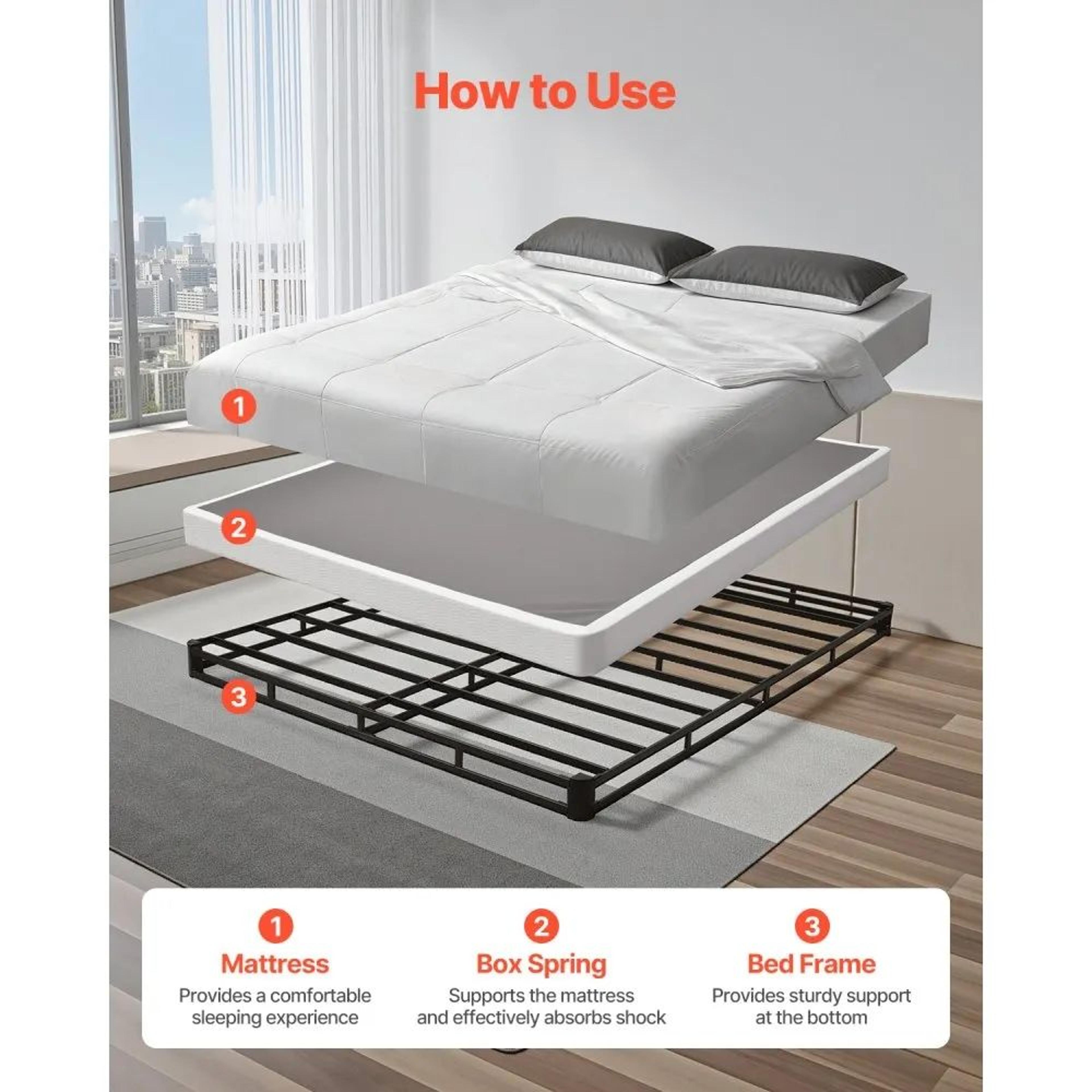 Queen Size Box Spring With Heavy Duty Metal Frame And Washable Fabric Cover 4