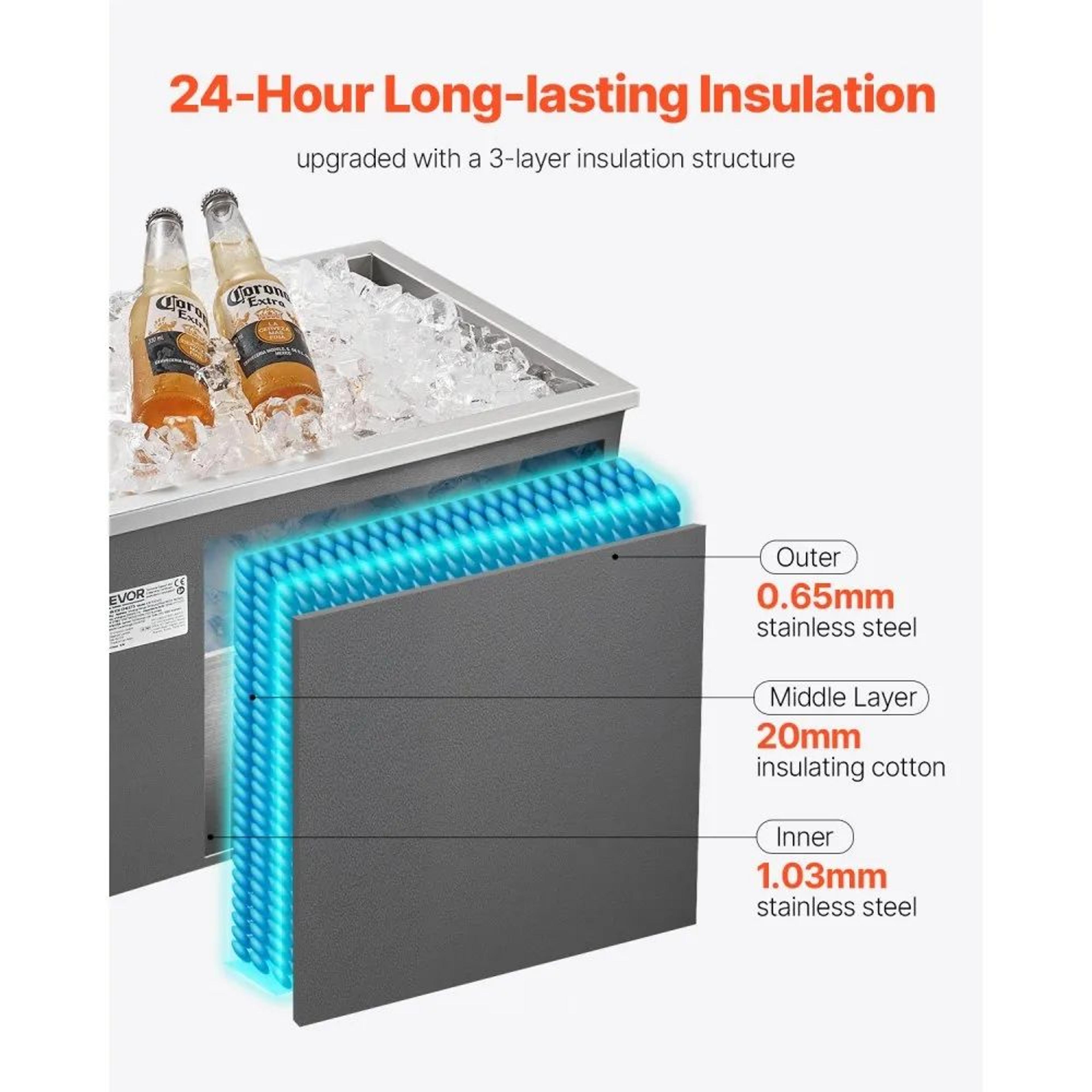 317 QT Stainless Steel DropIn Ice Chest With Insulated Pot Lid And Drain Pipe 3
