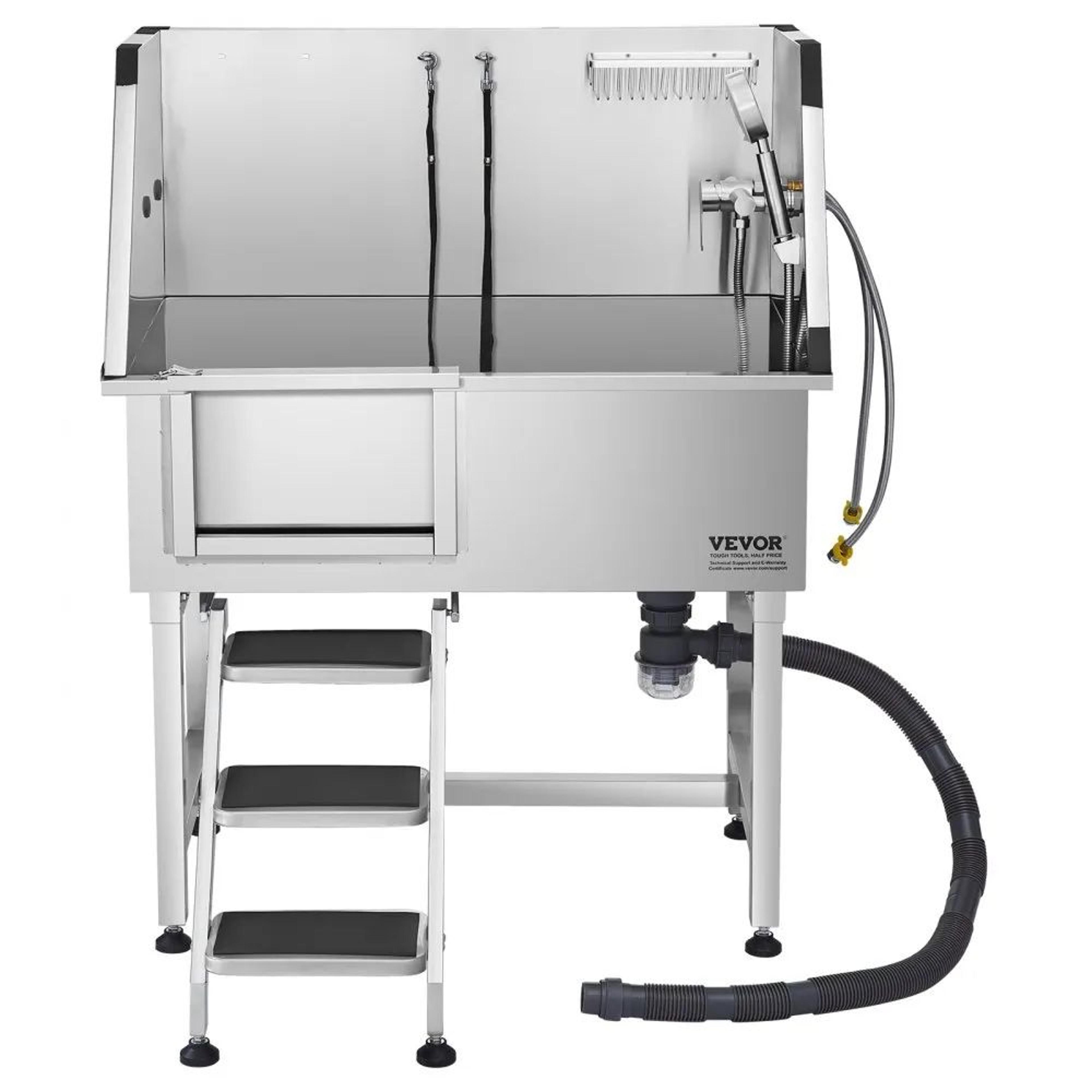 38Inch Stainless Steel Dog Washing Station With Hot And Cold Faucet And NonSlip Stairs 6