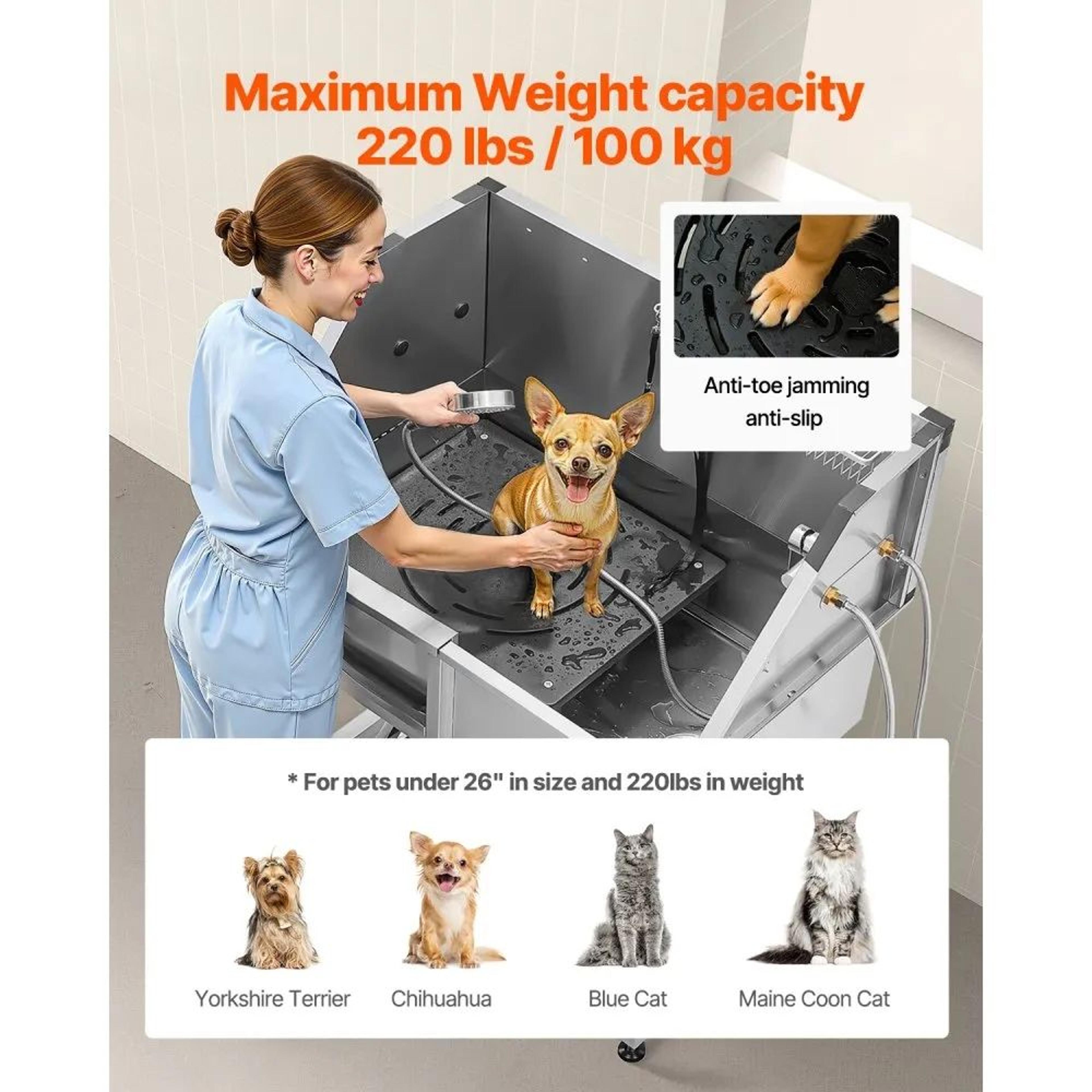 38Inch Stainless Steel Dog Washing Station With Hot And Cold Faucet And NonSlip Stairs 1