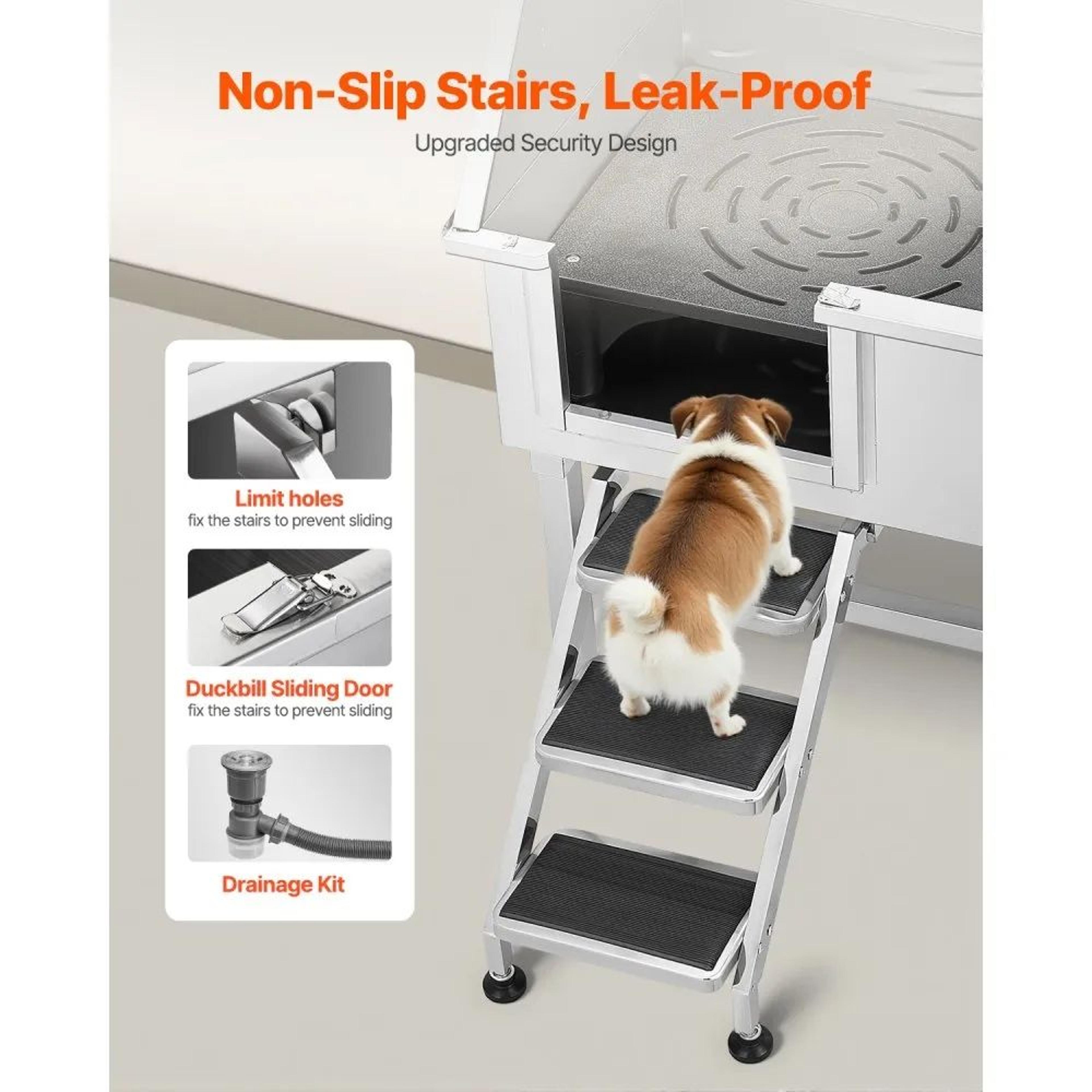 38Inch Stainless Steel Dog Washing Station With Hot And Cold Faucet And NonSlip Stairs 3