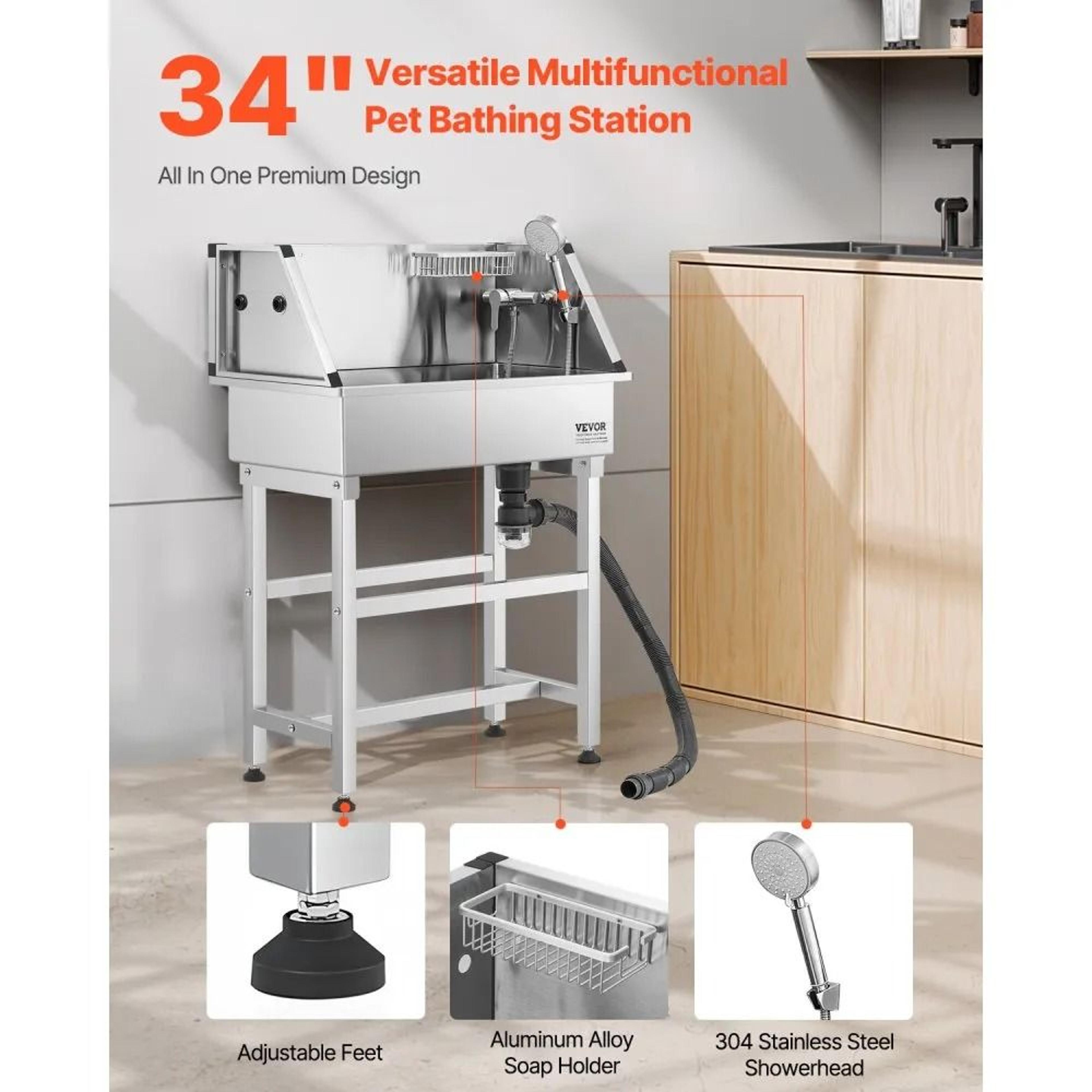 34Inch Stainless Steel Dog Washing Station With Hot And Cold Faucet 1