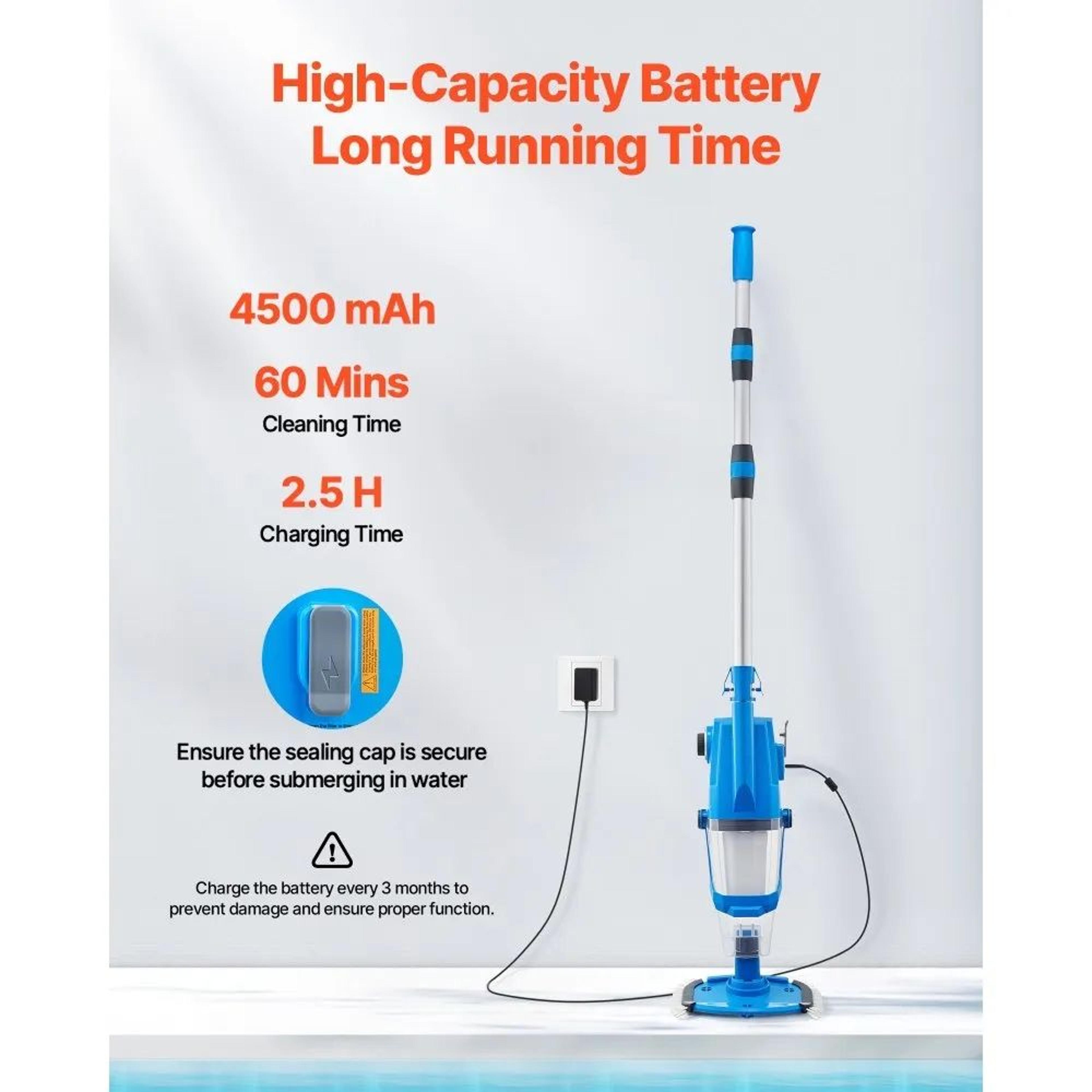 Cordless Pool Vacuum With 26 GPM Suction And Adjustable Extension Pole 4