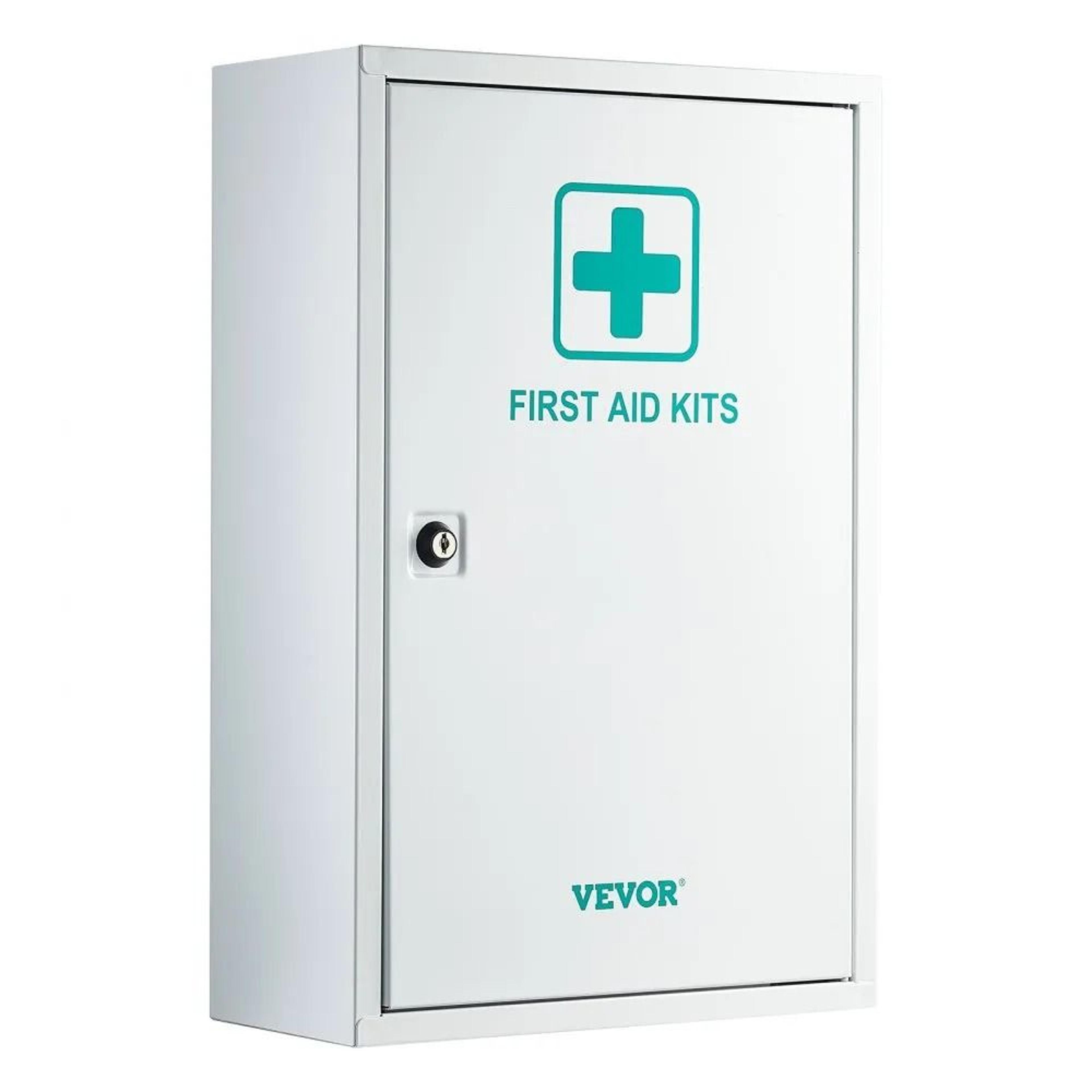 1000-piece first aid cabinet with 3 shelves and wall-mountable steel design
