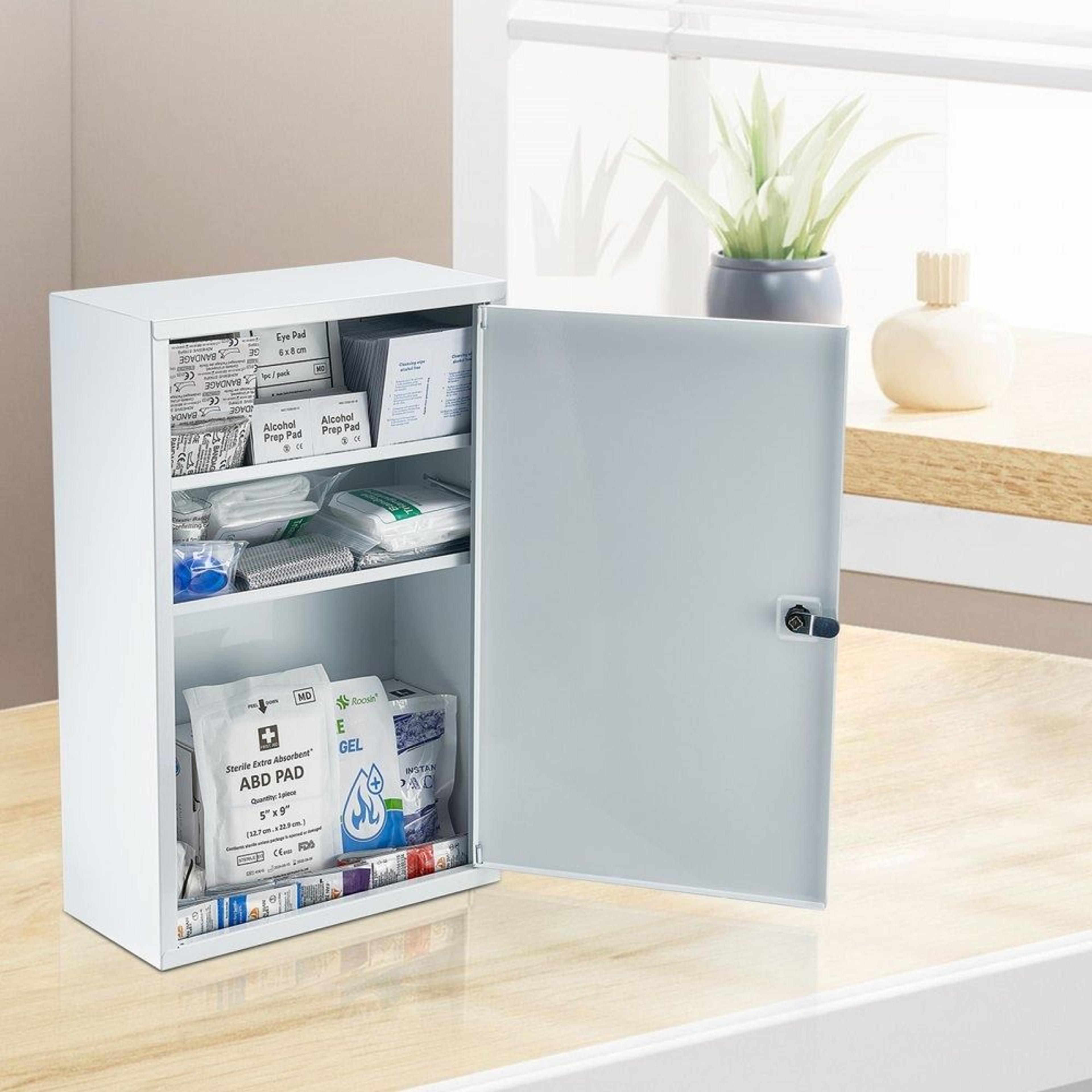 1000Piece First Aid Cabinet With 3 Shelves And WallMountable Steel Design 6