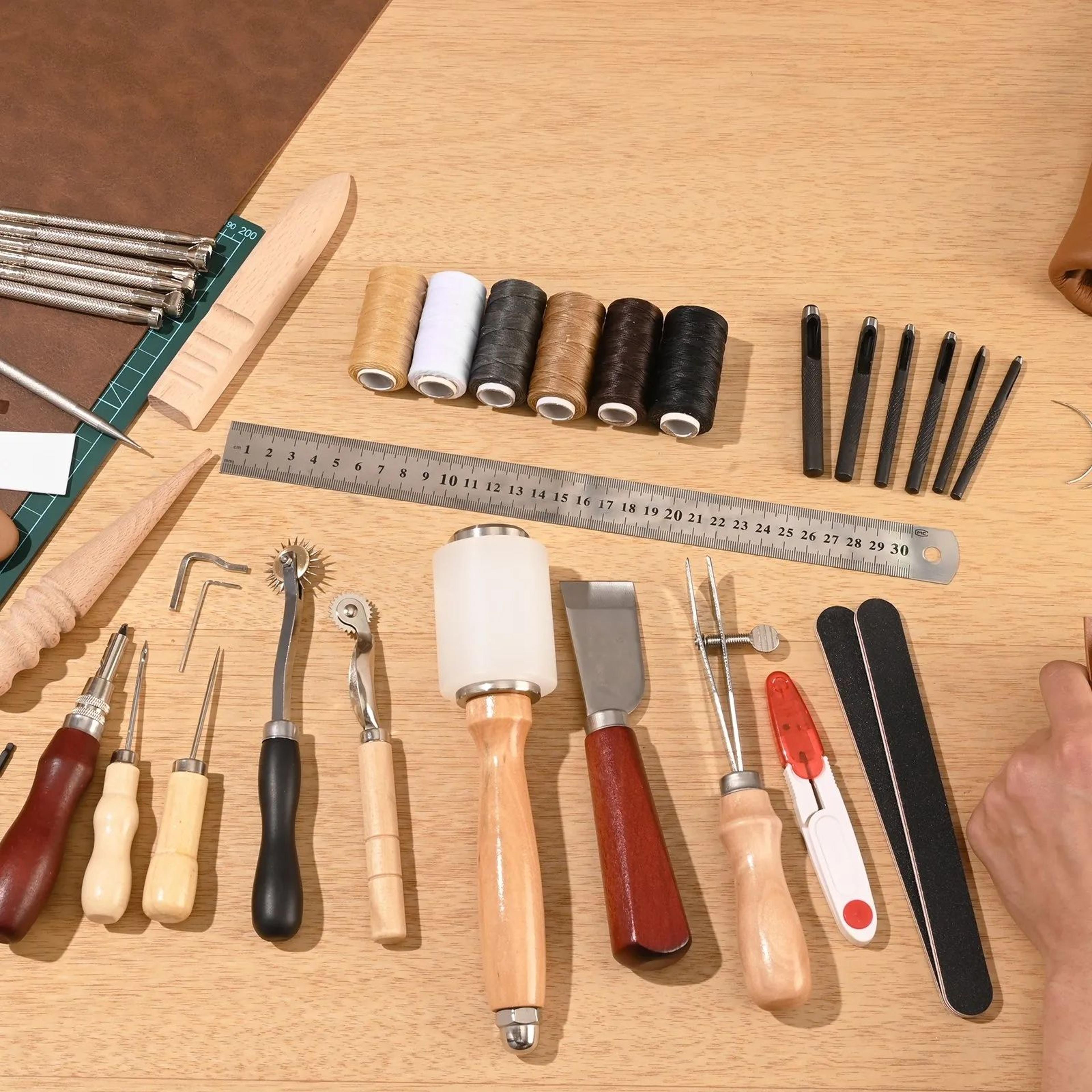 59Piece Leather Working Tools Kit With Engraving Sewing Punching Tools And Canvas Bag 4