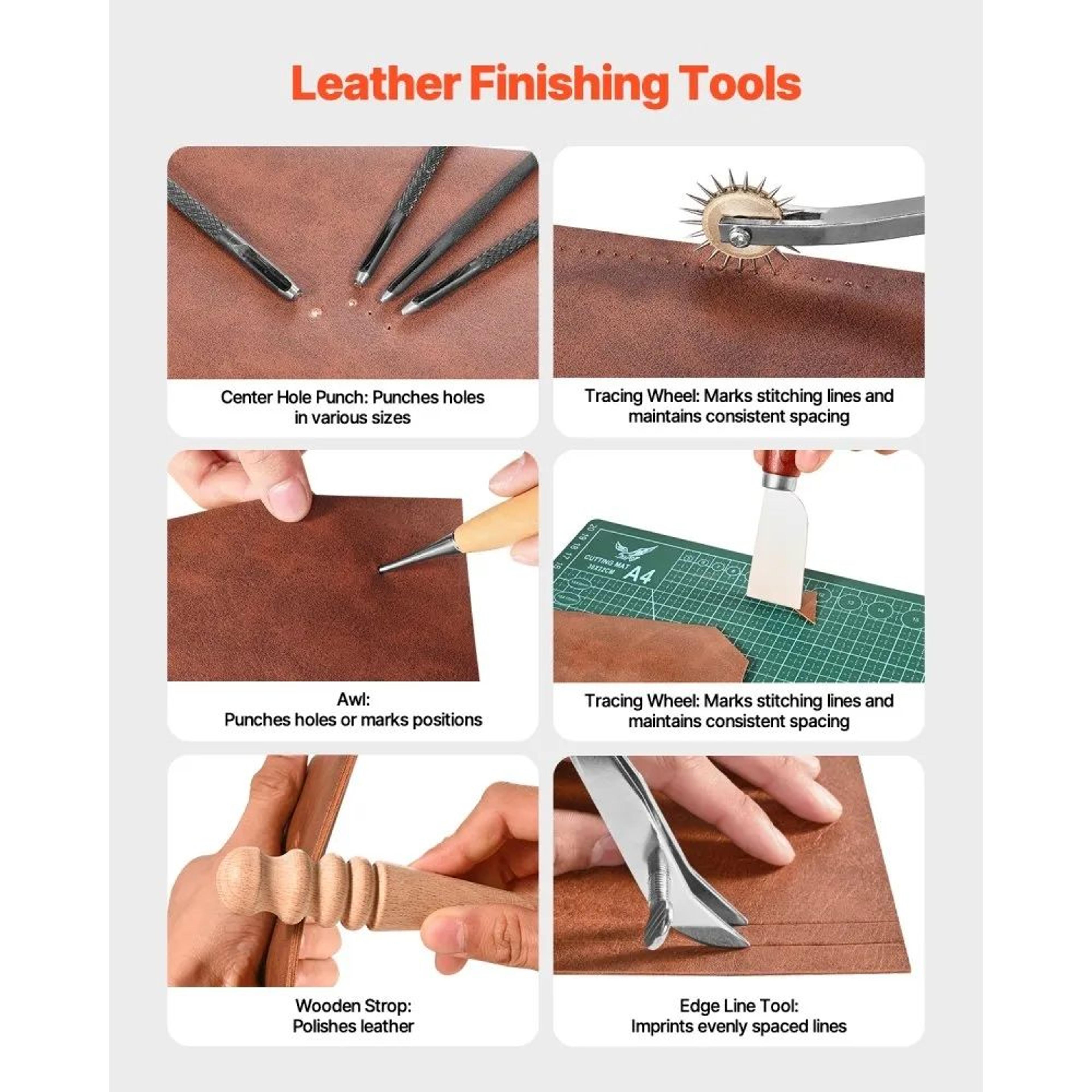59Piece Leather Working Tools Kit With Engraving Sewing Punching Tools And Canvas Bag 6