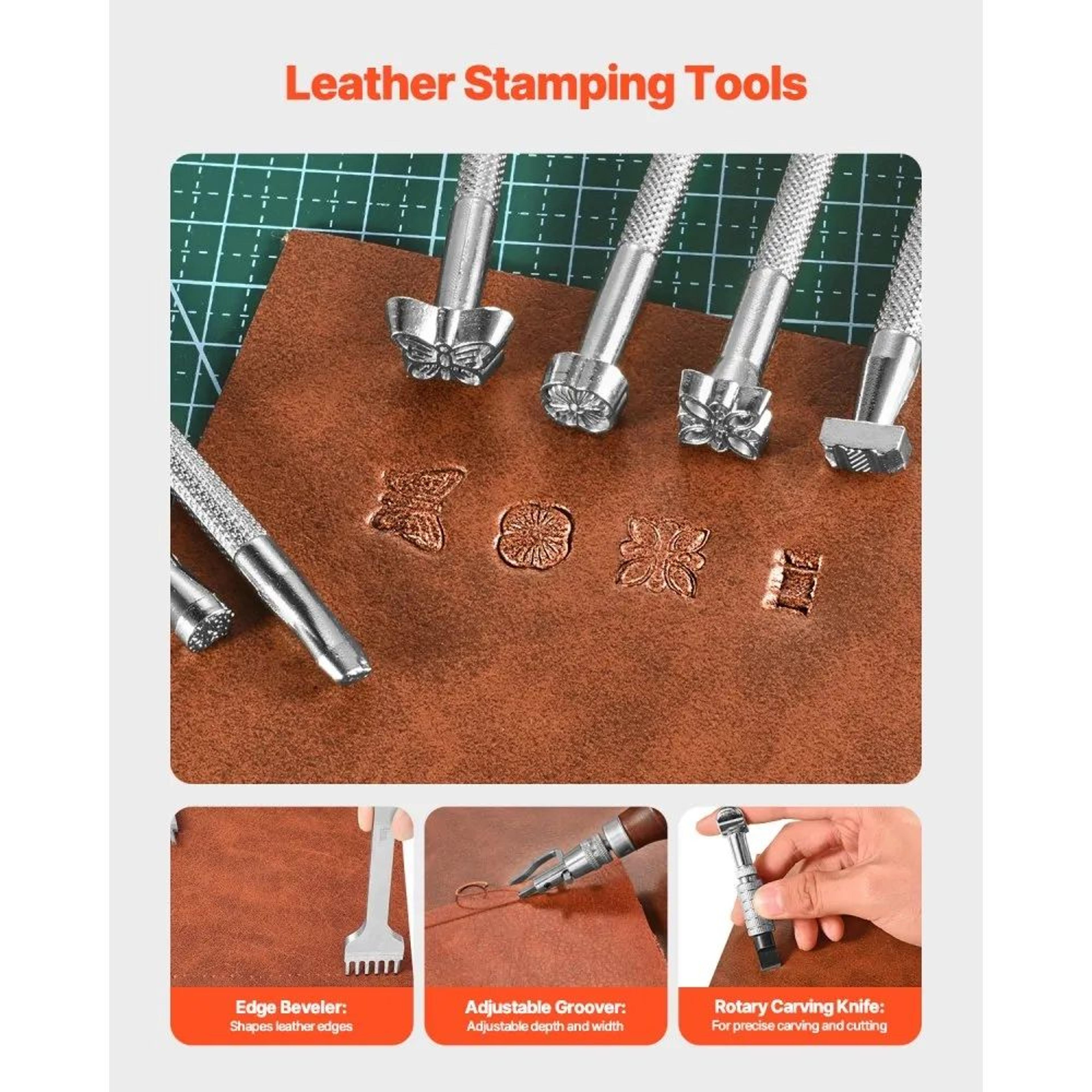 59Piece Leather Working Tools Kit With Engraving Sewing Punching Tools And Canvas Bag 2