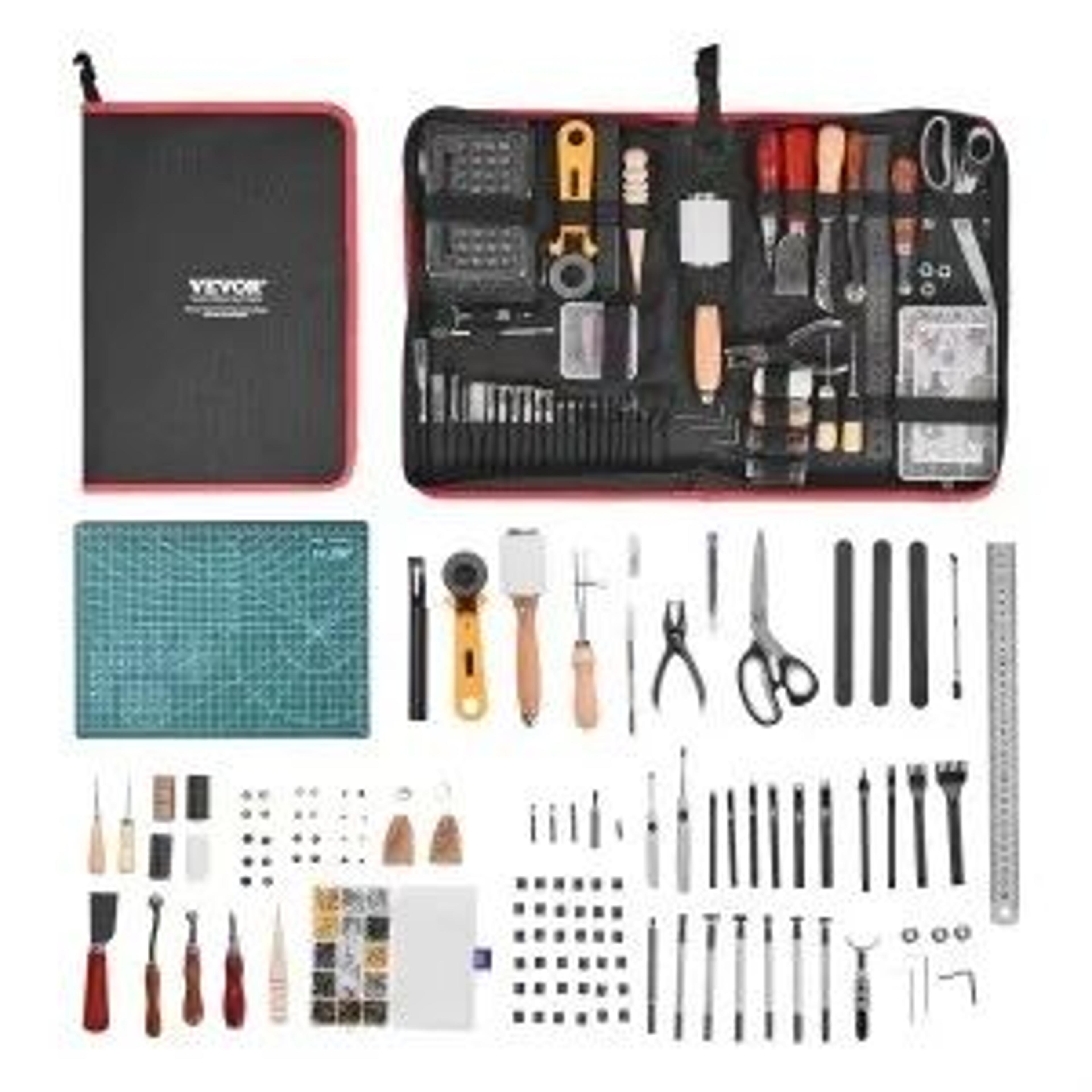 61-piece leather working tools kit with canvas storage bag for diy leather crafts
