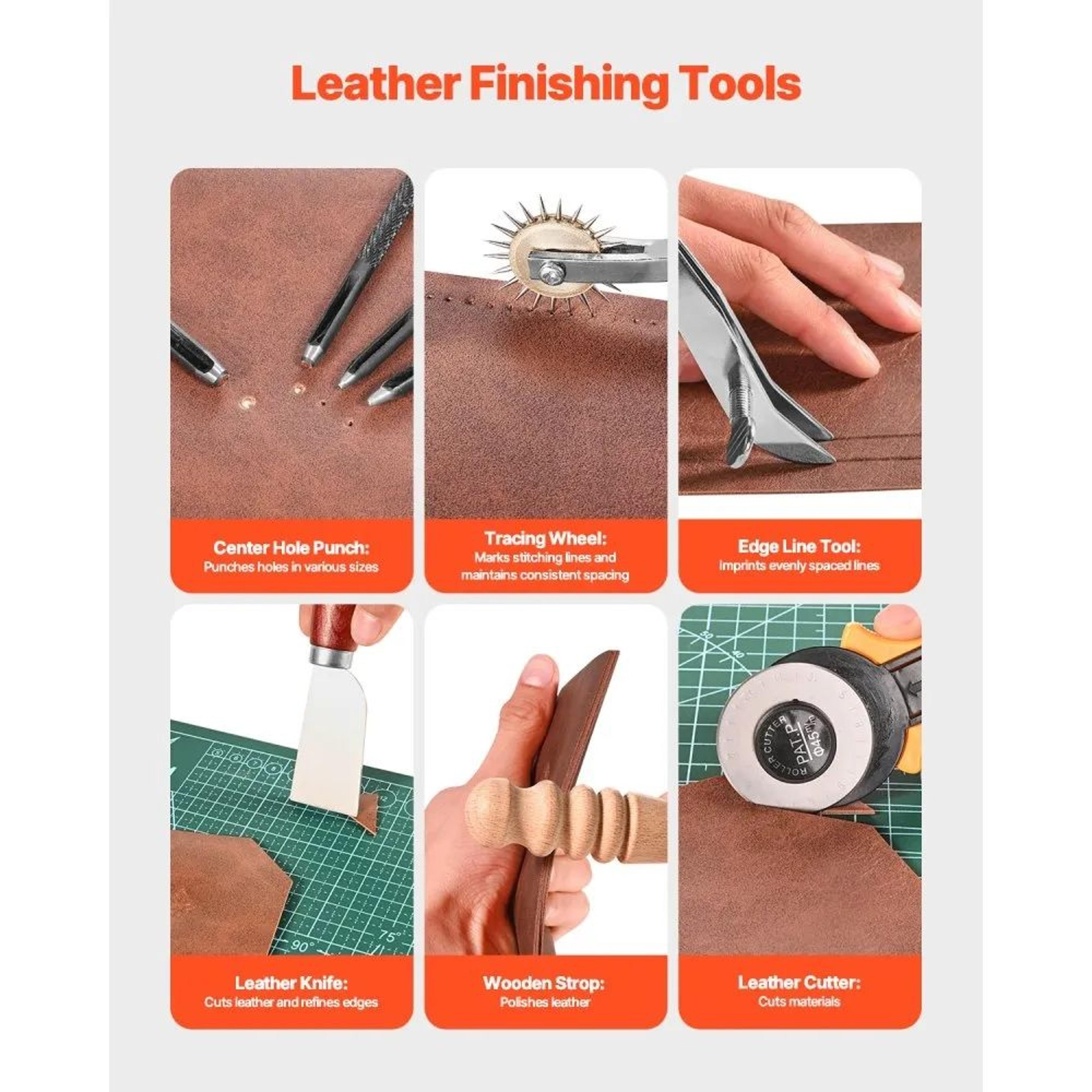 61Piece Leather Working Tools Kit With Canvas Storage Bag For DIY Leather Crafts 3