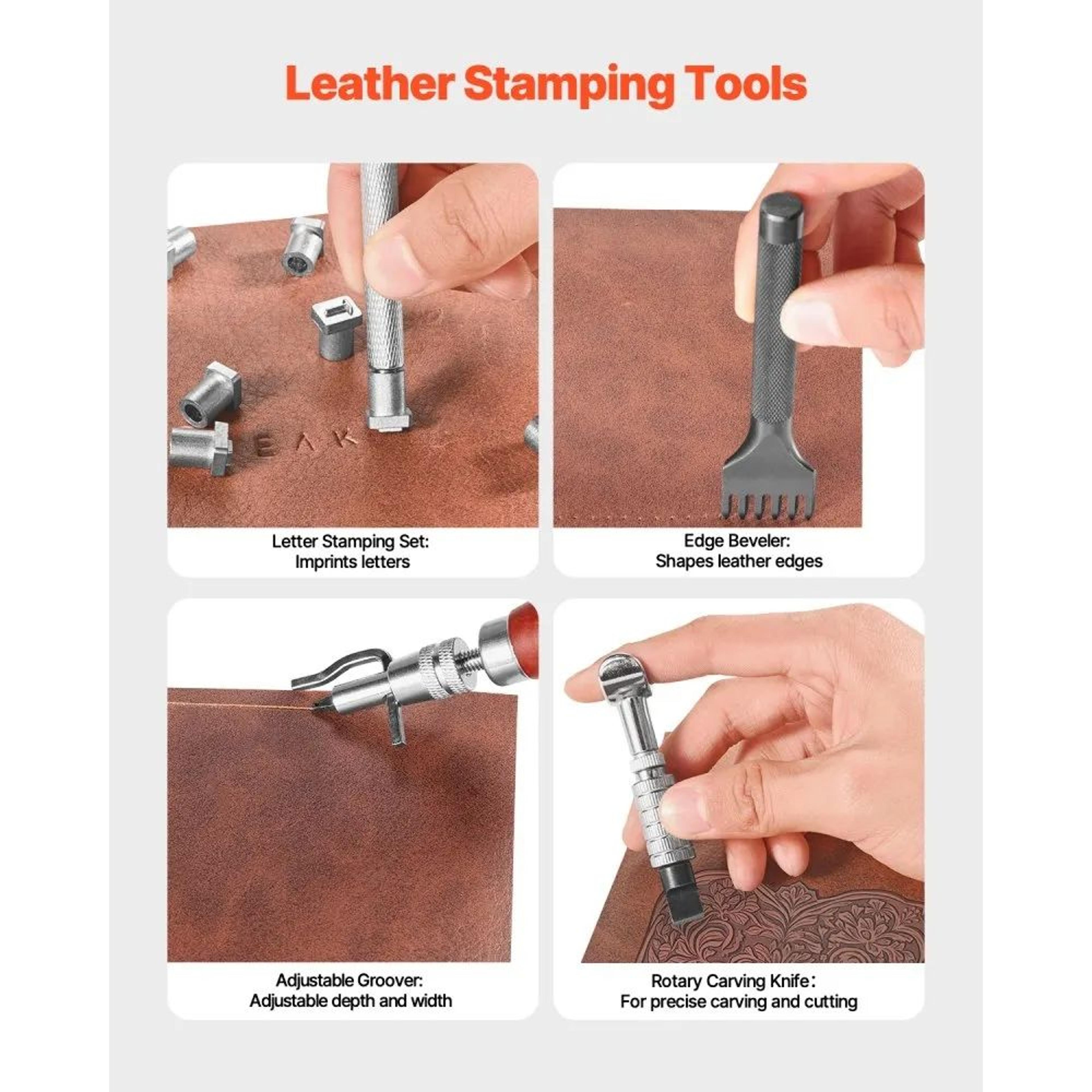 61Piece Leather Working Tools Kit With Canvas Storage Bag For DIY Leather Crafts 4