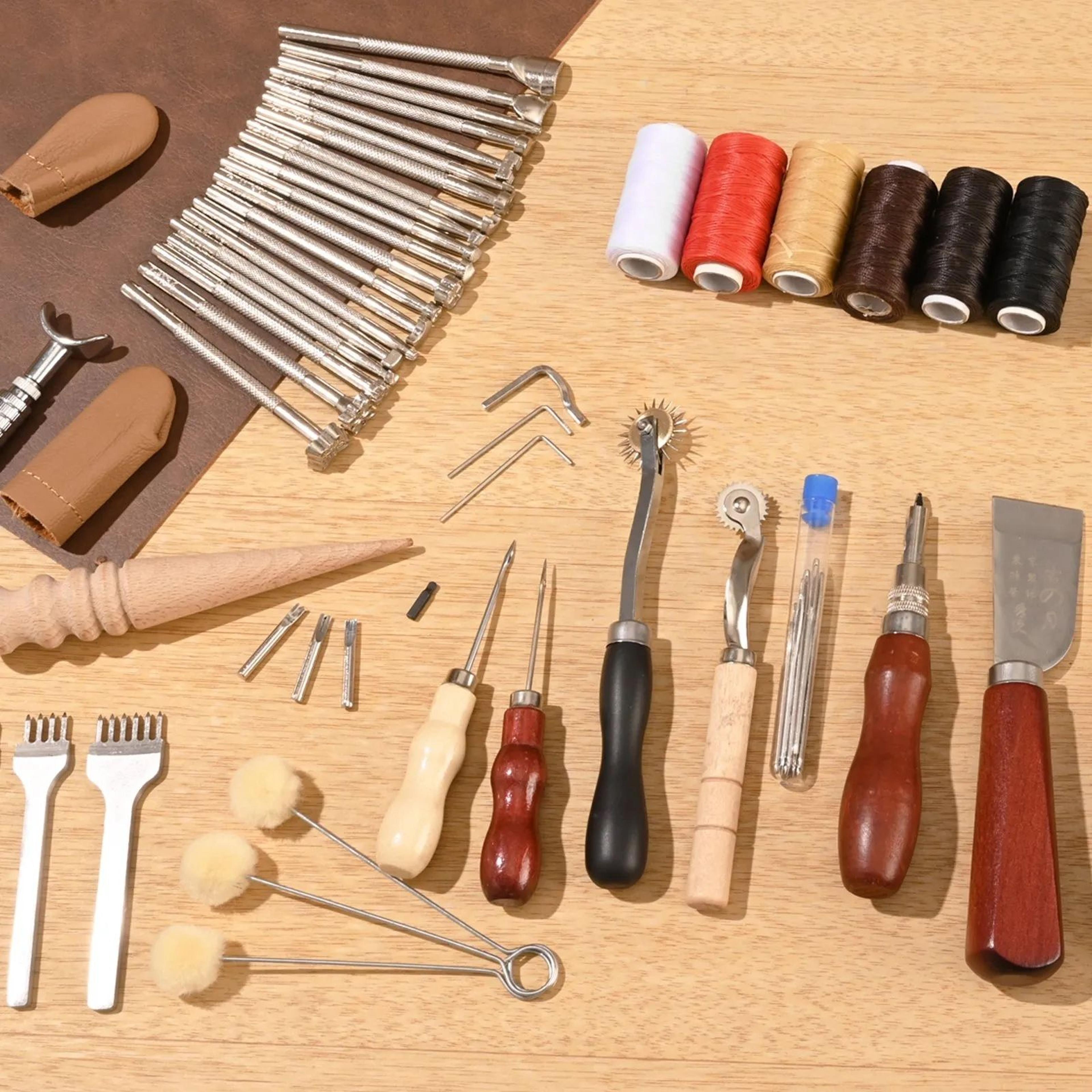 72-piece leather working tools kit with leather storage bag for diy crafting