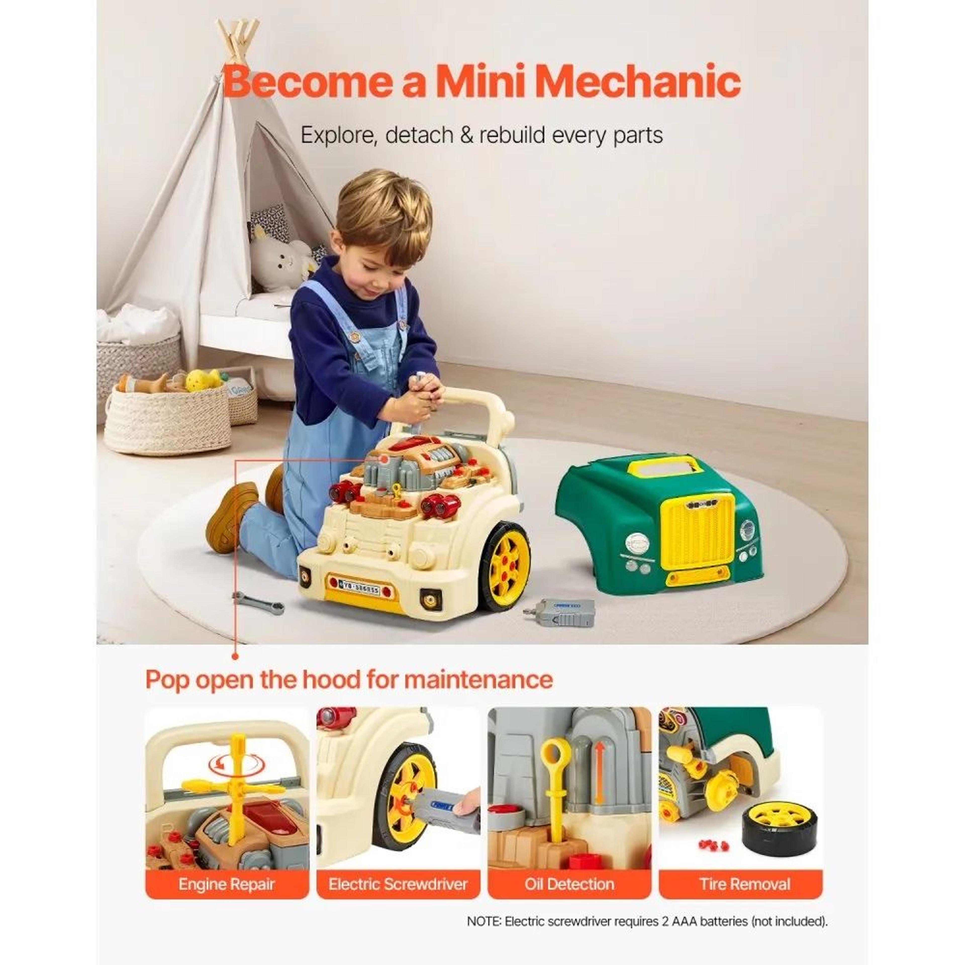 Kids Mechanic Engine Toy 60Piece Car Repair Play Set With Lights And Sounds 4