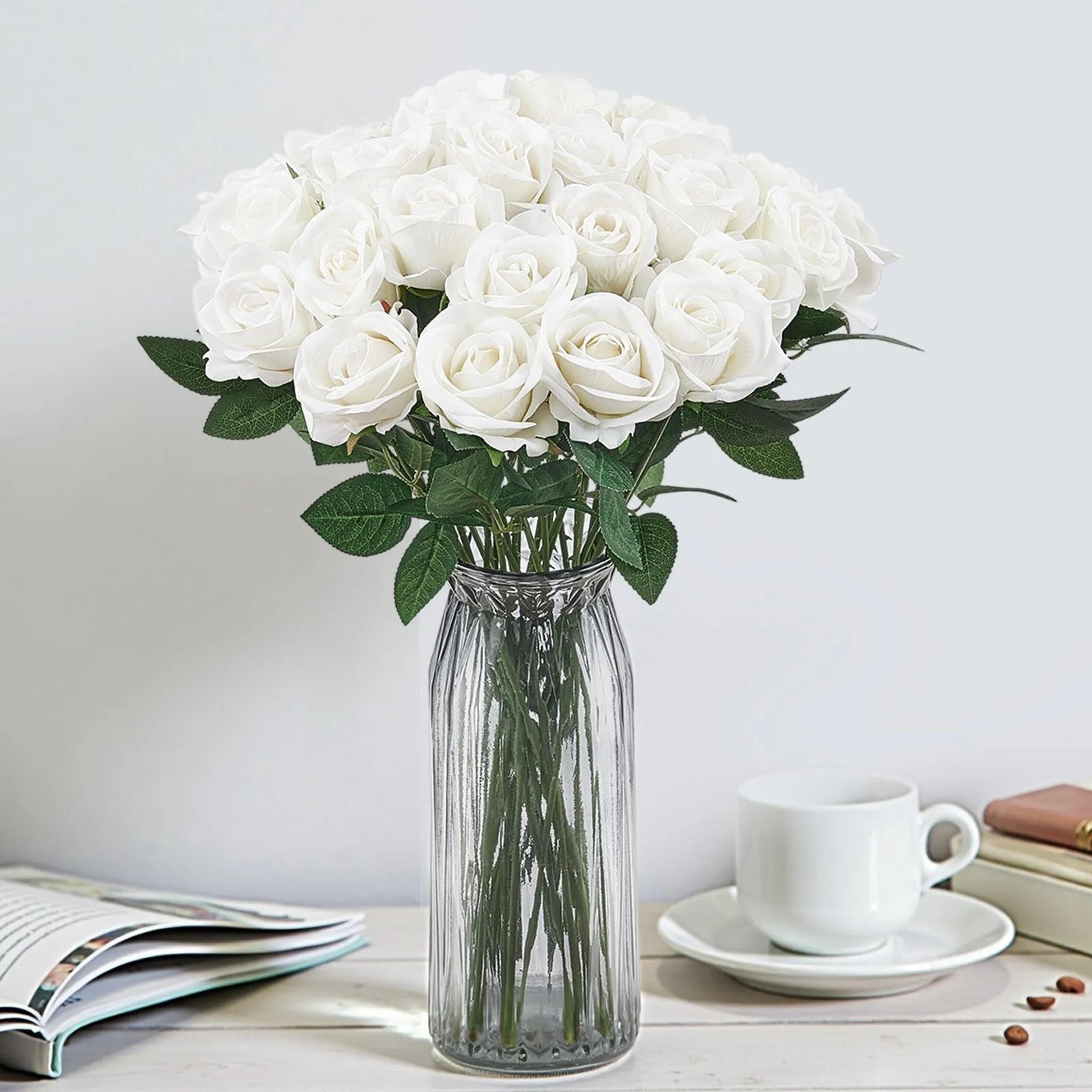 120 Pcs White Artificial Roses With Stems For Wedding Bouquets And DIY Floral Decor 6