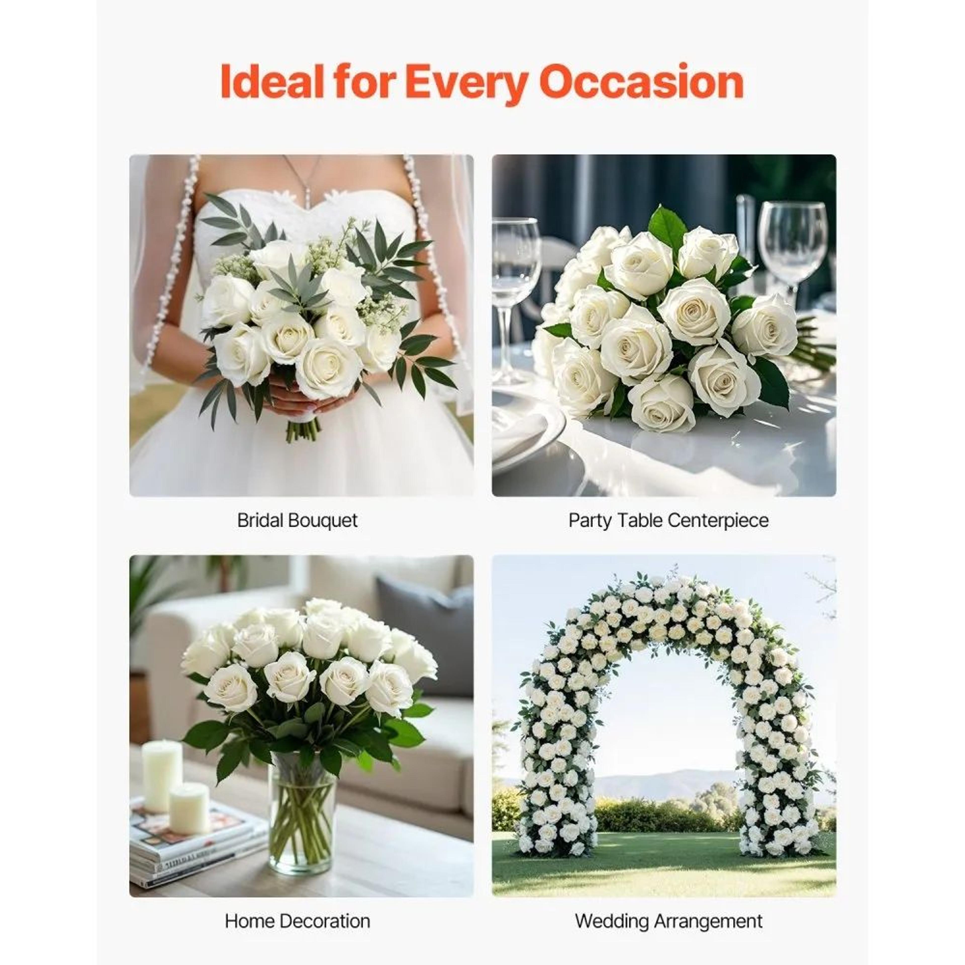 120 Pcs White Artificial Roses With Stems For Wedding Bouquets And DIY Floral Decor 5