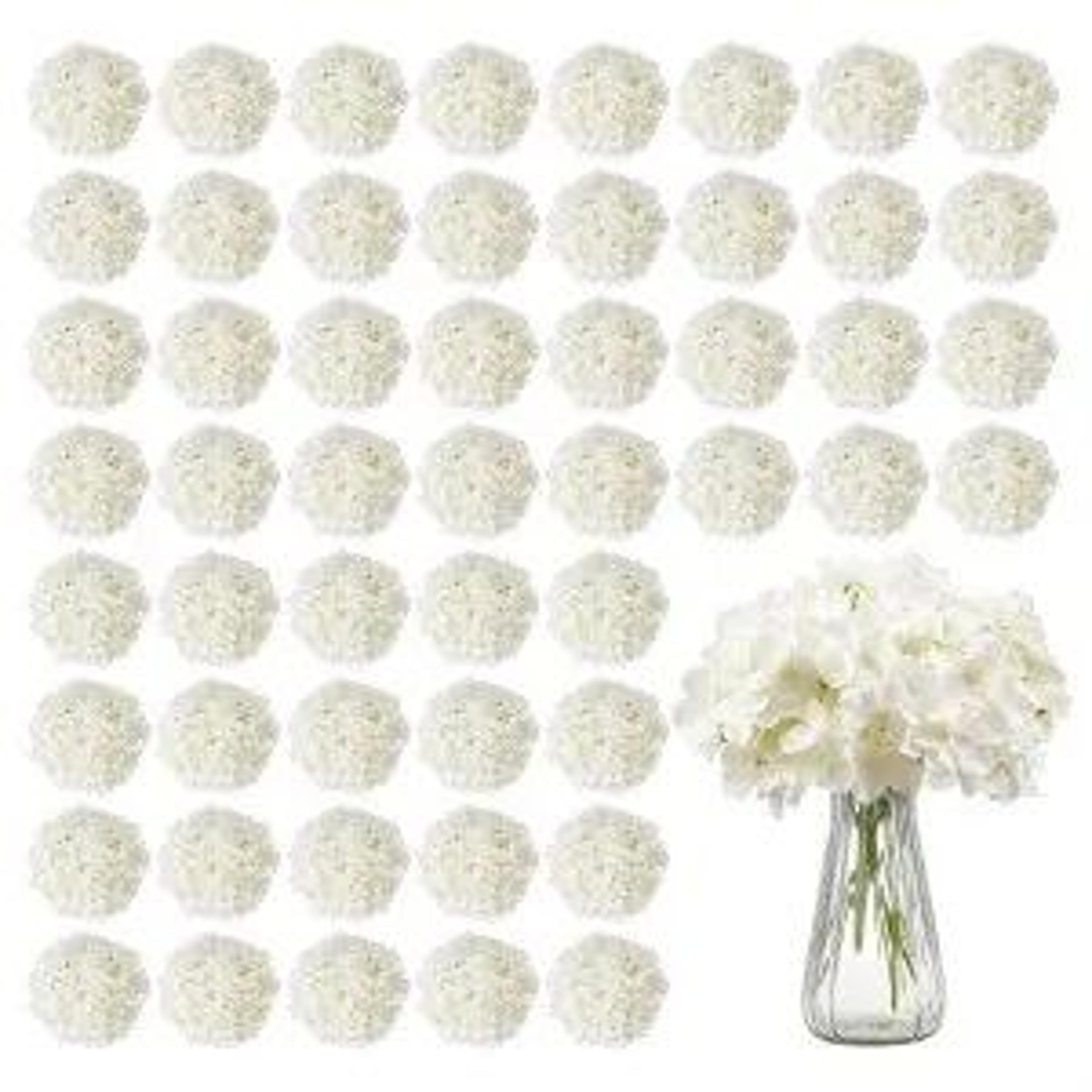 65 pcs white artificial hydrangea flowers with silk petals for wedding bouquets and diy decor
