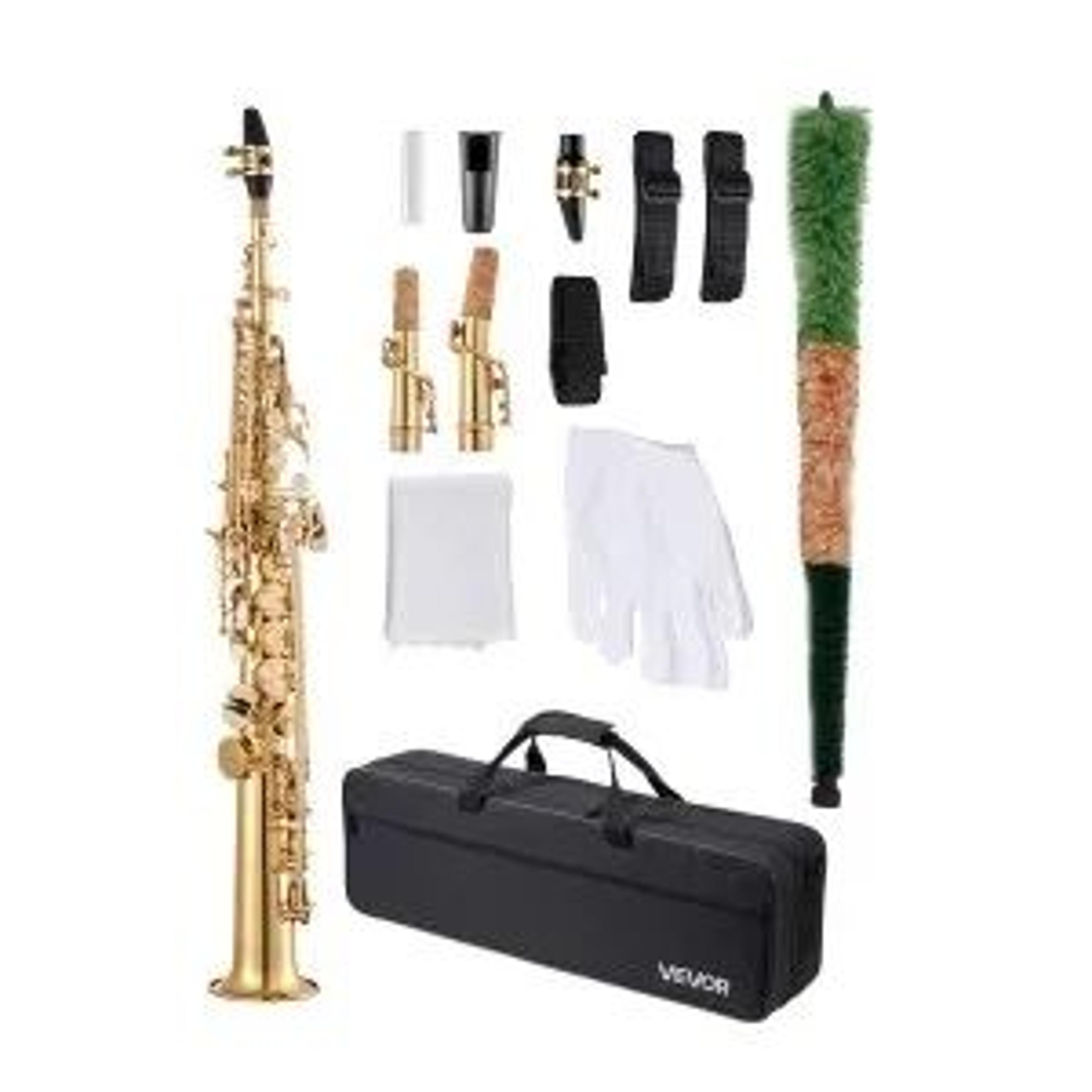 b flat straight soprano saxophone beginner kit with 23 keys and carrying case