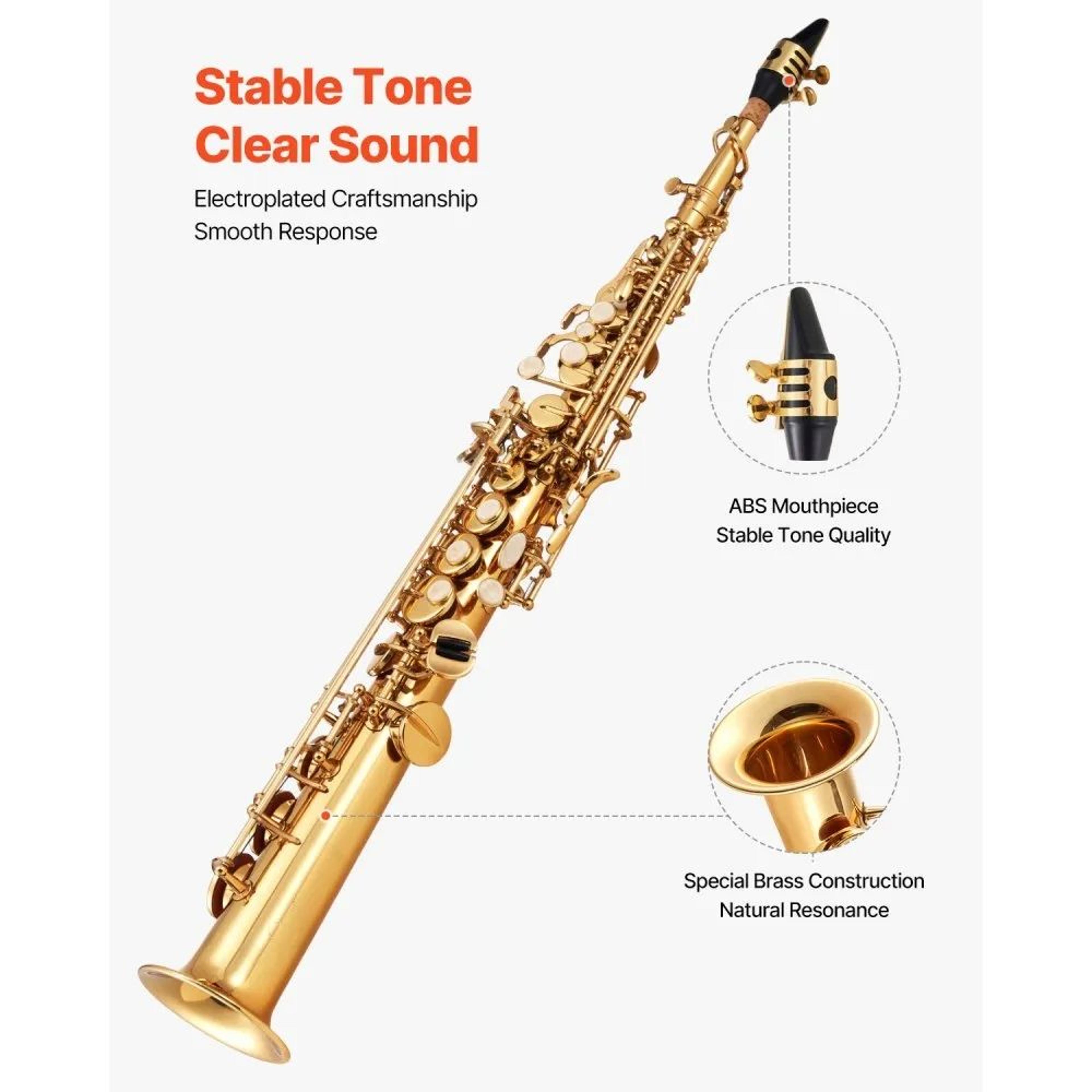 B Flat Straight Soprano Saxophone Beginner Kit With 23 Keys And Carrying Case 3