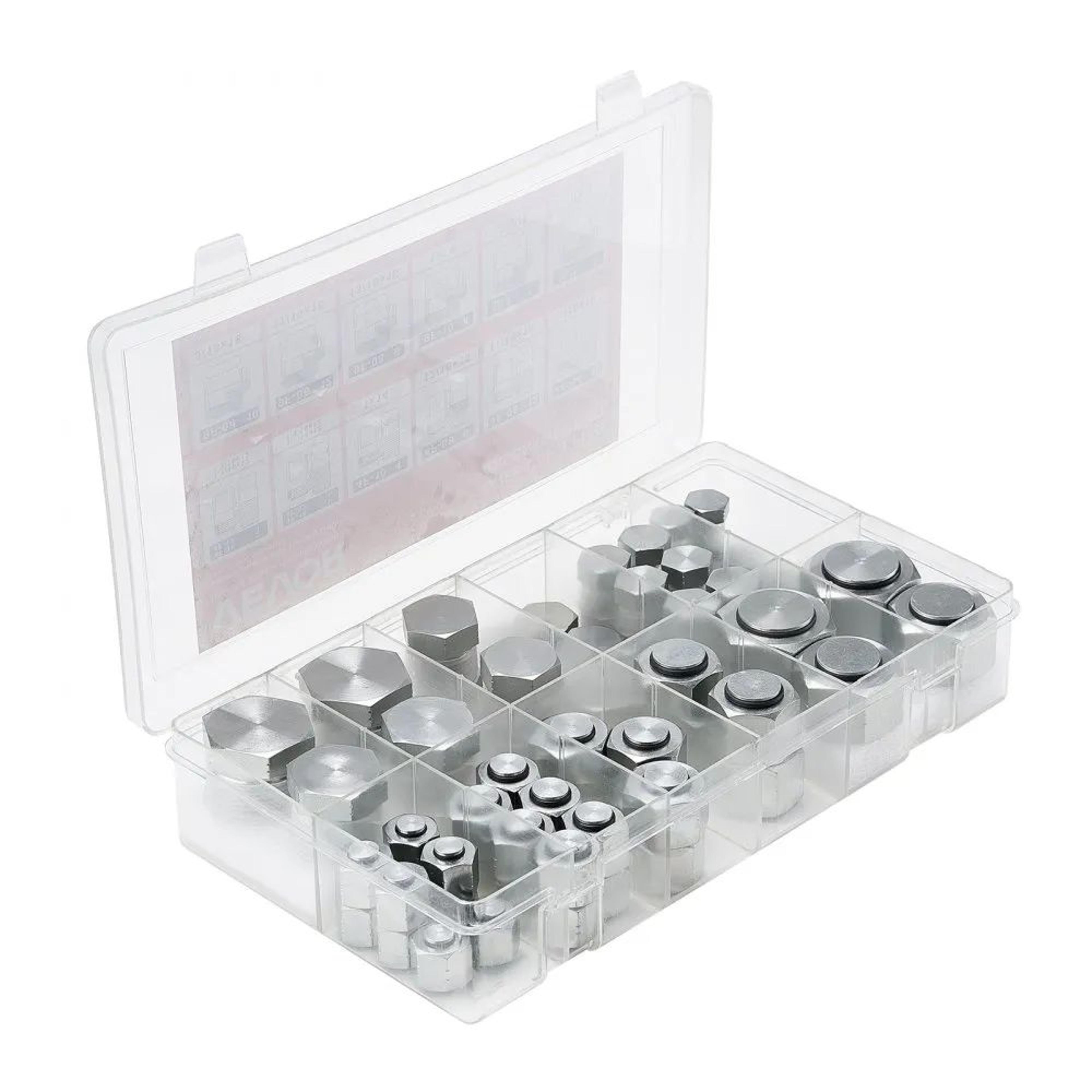 72-piece orfs hydraulic fittings cap and plug kit with o-ring face seals