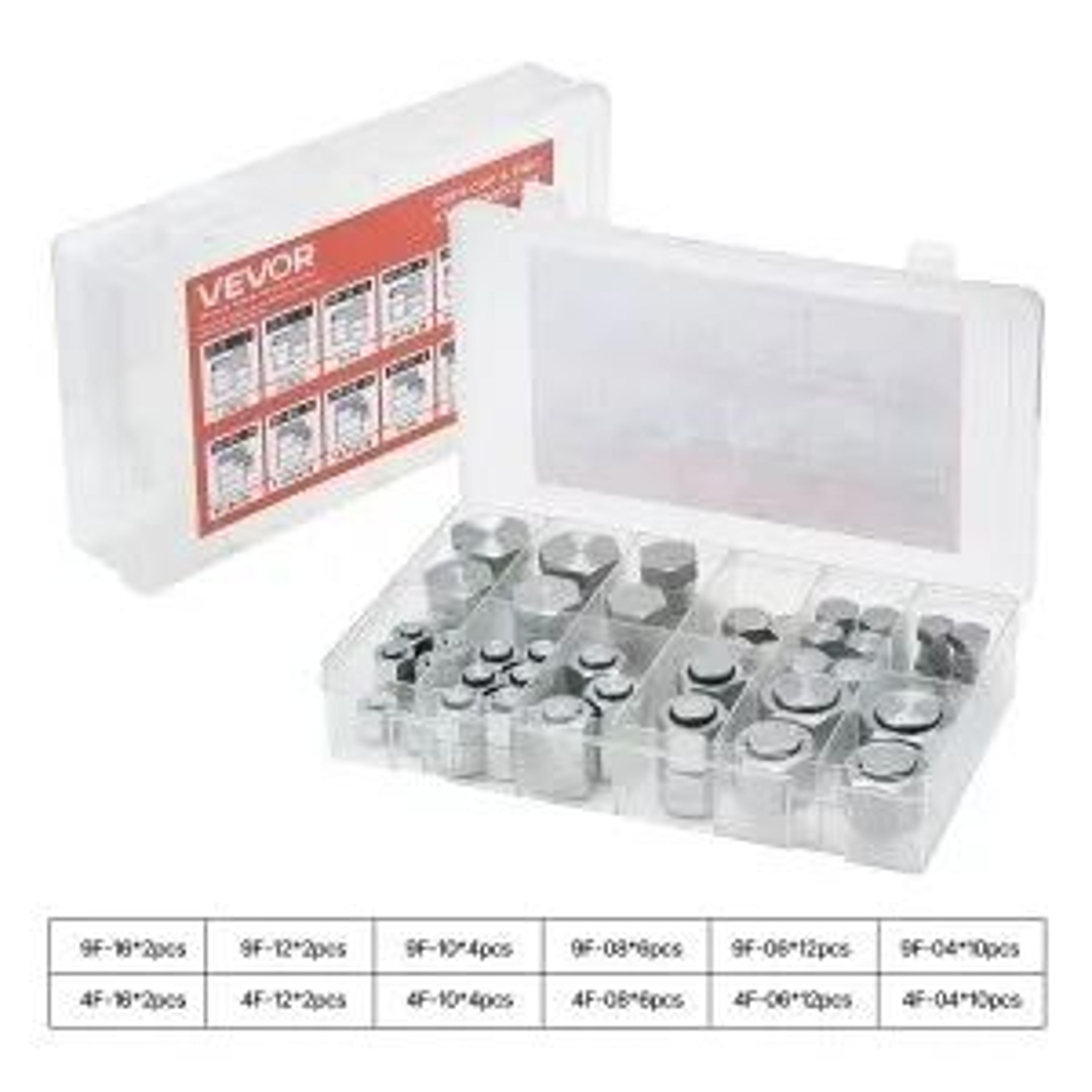 72Piece ORFS Hydraulic Fittings Cap And Plug Kit With ORing Face Seals 6